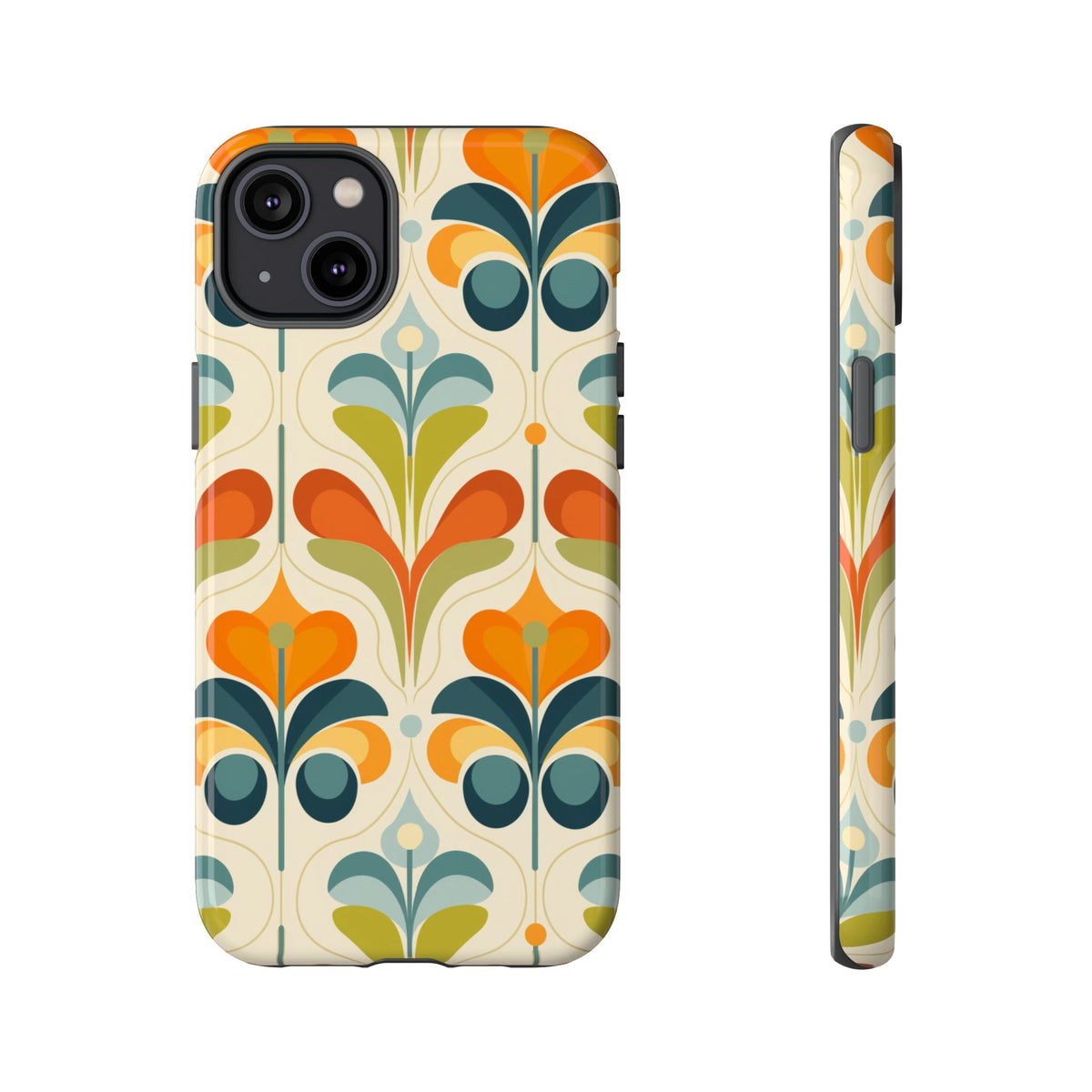 Mid Century Modern Scandinavian Floral, Orange Blue Green Tough Phone Case
