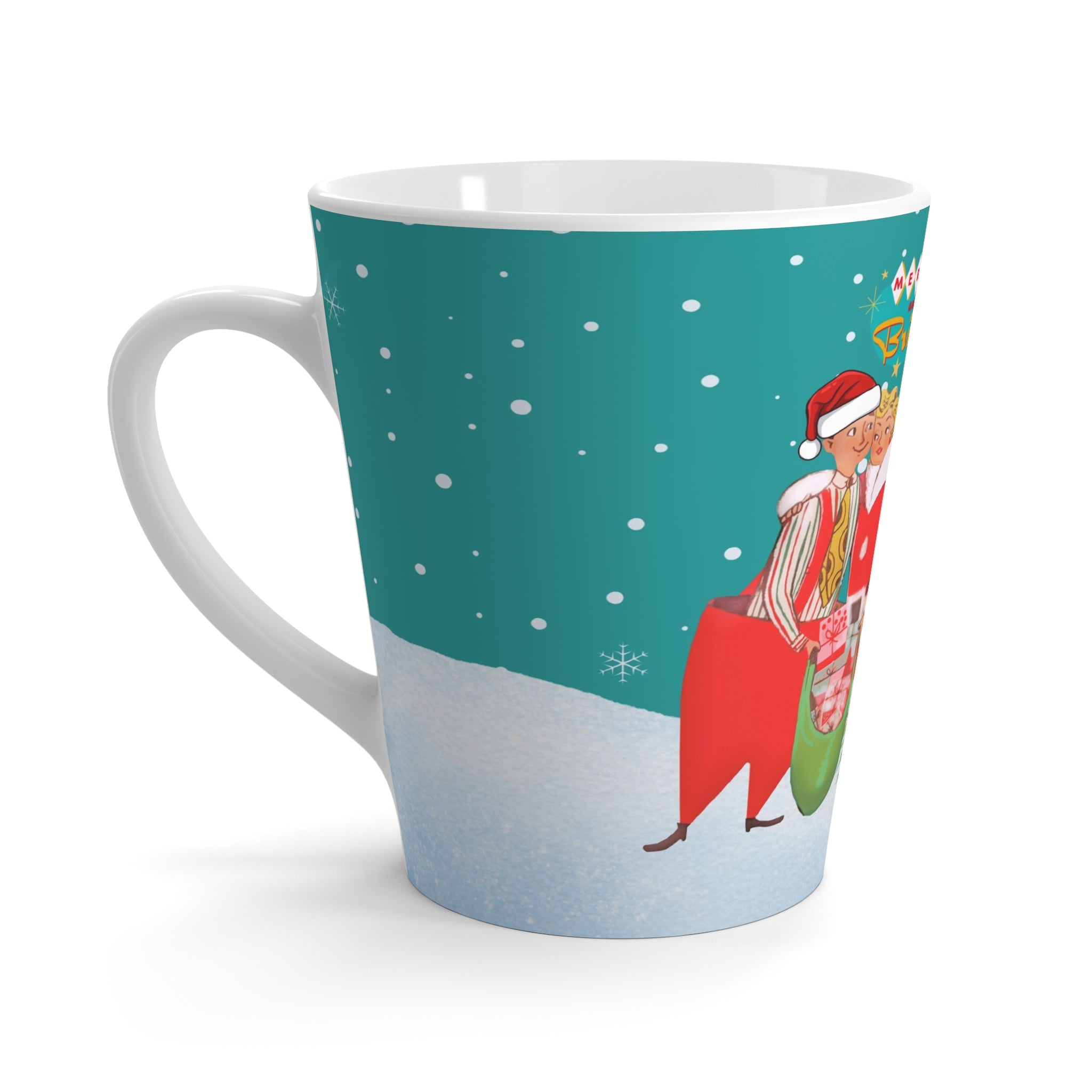 Merry and Bright Latte Mug, Festive Coffee Cup, Holiday Gift, Christmas Decor, Cheerful Drinkware, Winter Celebration Mug - Mid Century Modern Gal