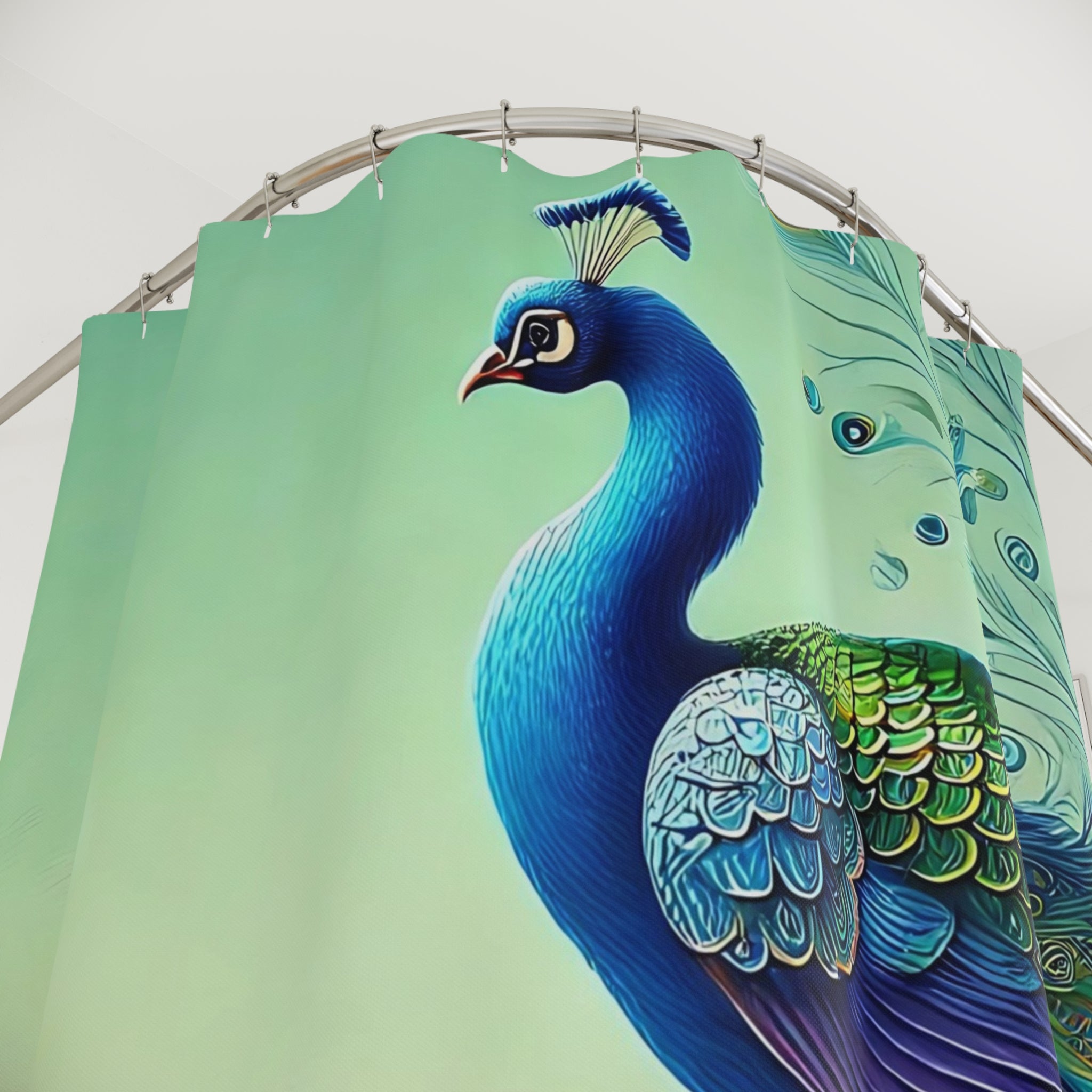 Chinoiserie Elegant Peacock Shower Curtain - Vibrant Bathroom Decor - Mid Century Modern Gal