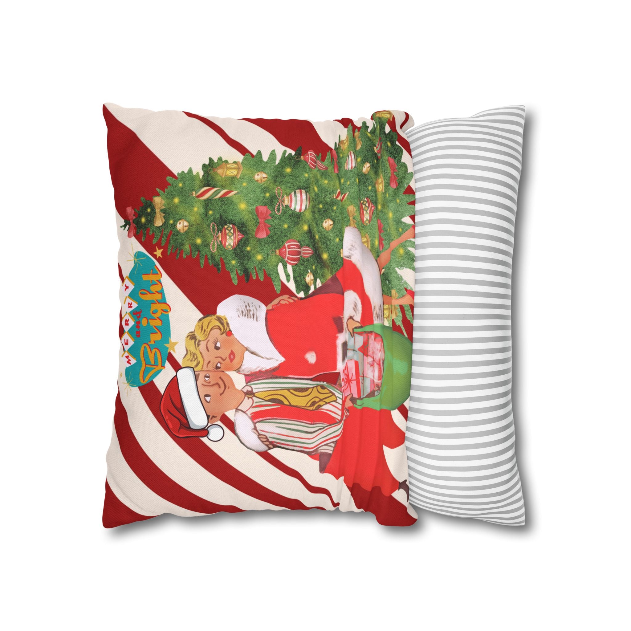 Retro Vintage Christmas Pillow Cover, Red And White Candy Cane Striped, Mid Century Modern Christmas Card Kitschy Holiday Throw - Mid Century Modern Gal