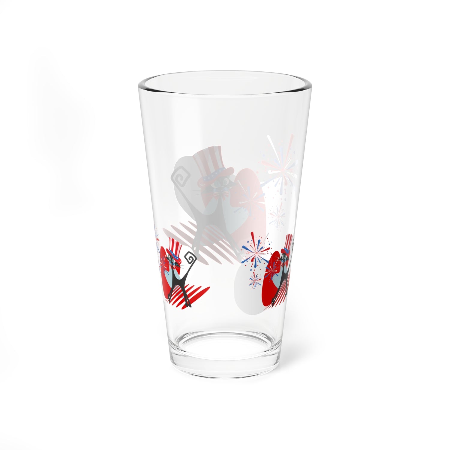 4th Of July Party Glasses, Aomic Kittie, Boomerang, Fireworks Kitschy Mod Atomic Cat Glassware - Mid Century Modern Gal