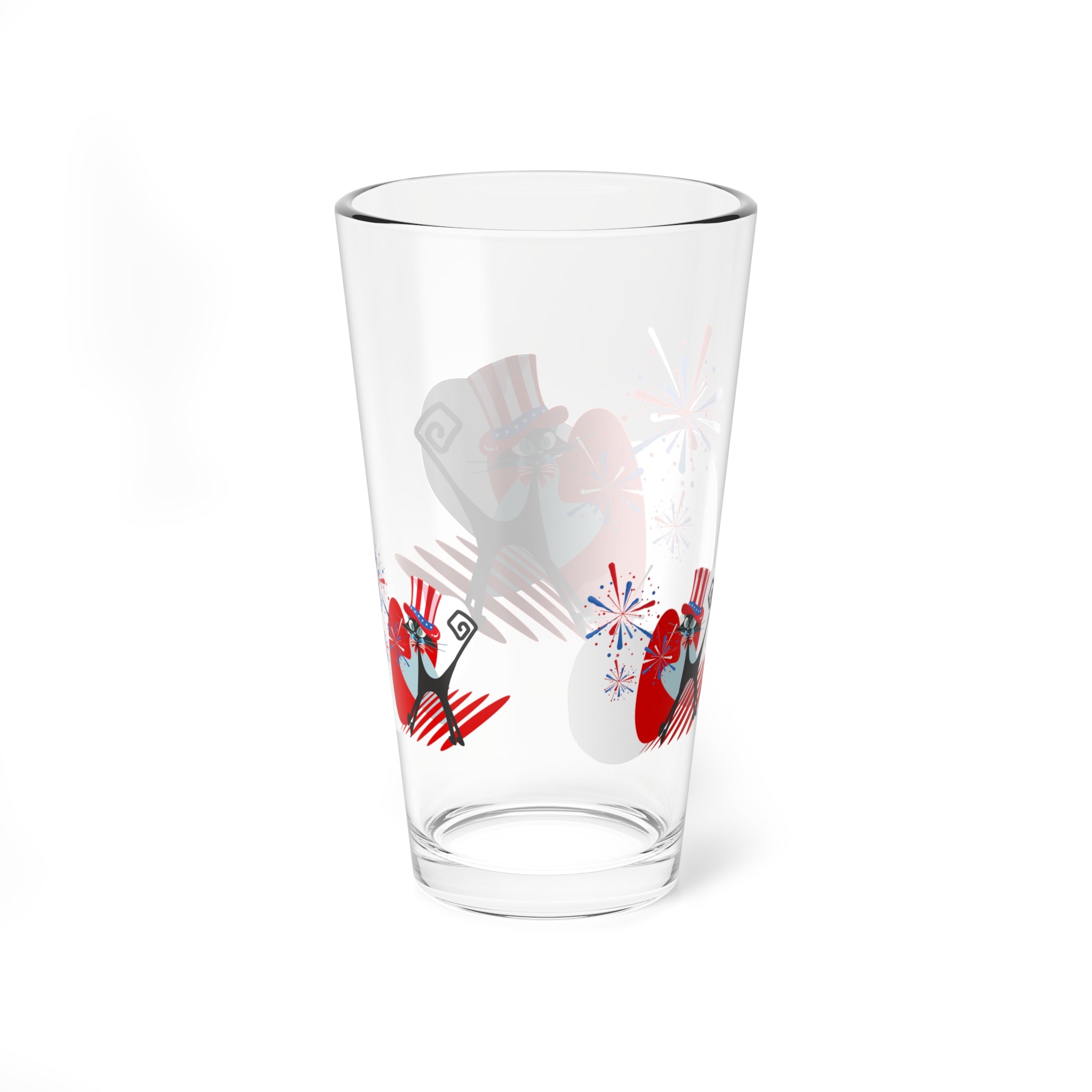 4th Of July Party Glasses, Aomic Kittie, Boomerang, Fireworks Kitschy Mod Atomic Cat Glassware - Mid Century Modern Gal