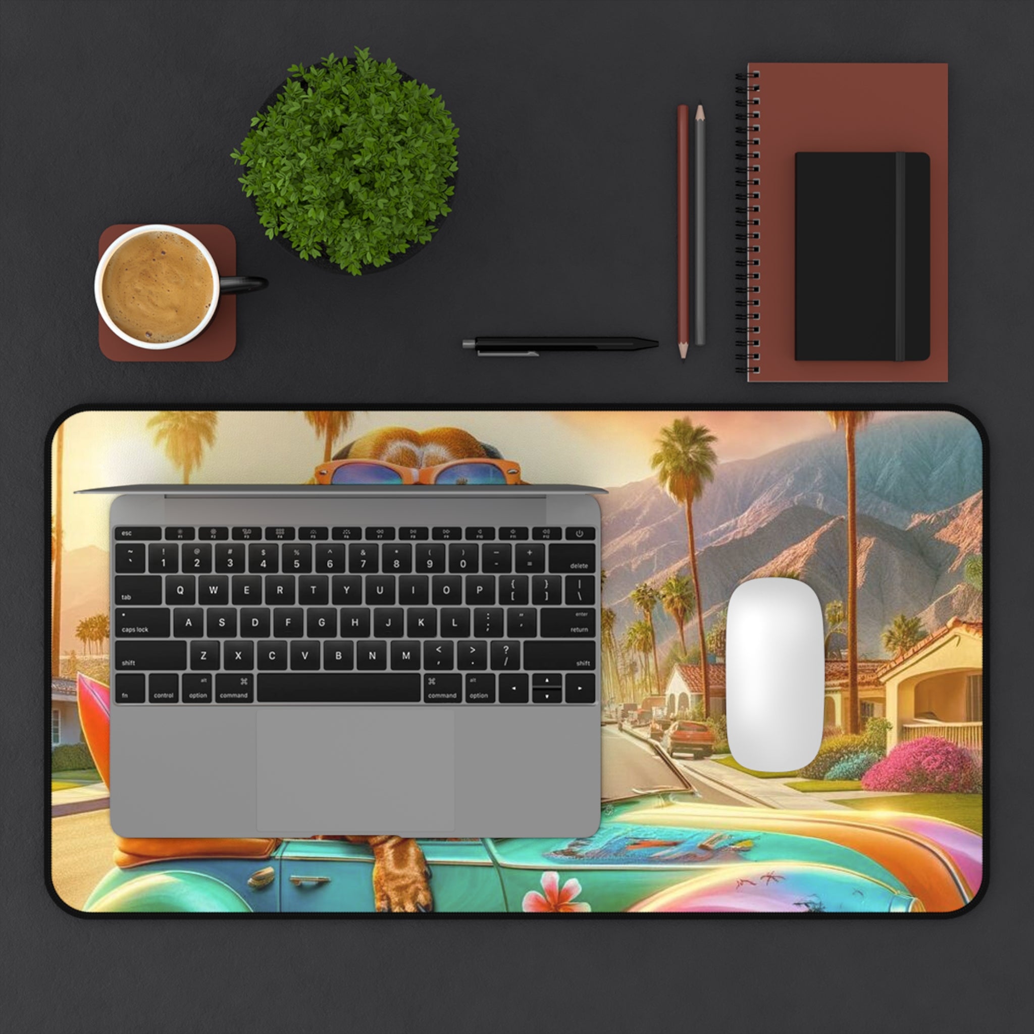 Doxie Dog Mod MCM Palm Spring California Dreaming Desk Mat - Mid Century Modern Gal