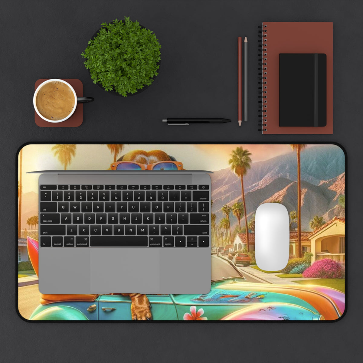 Doxie Dog Mod MCM Palm Spring California Dreaming Desk Mat - Mid Century Modern Gal