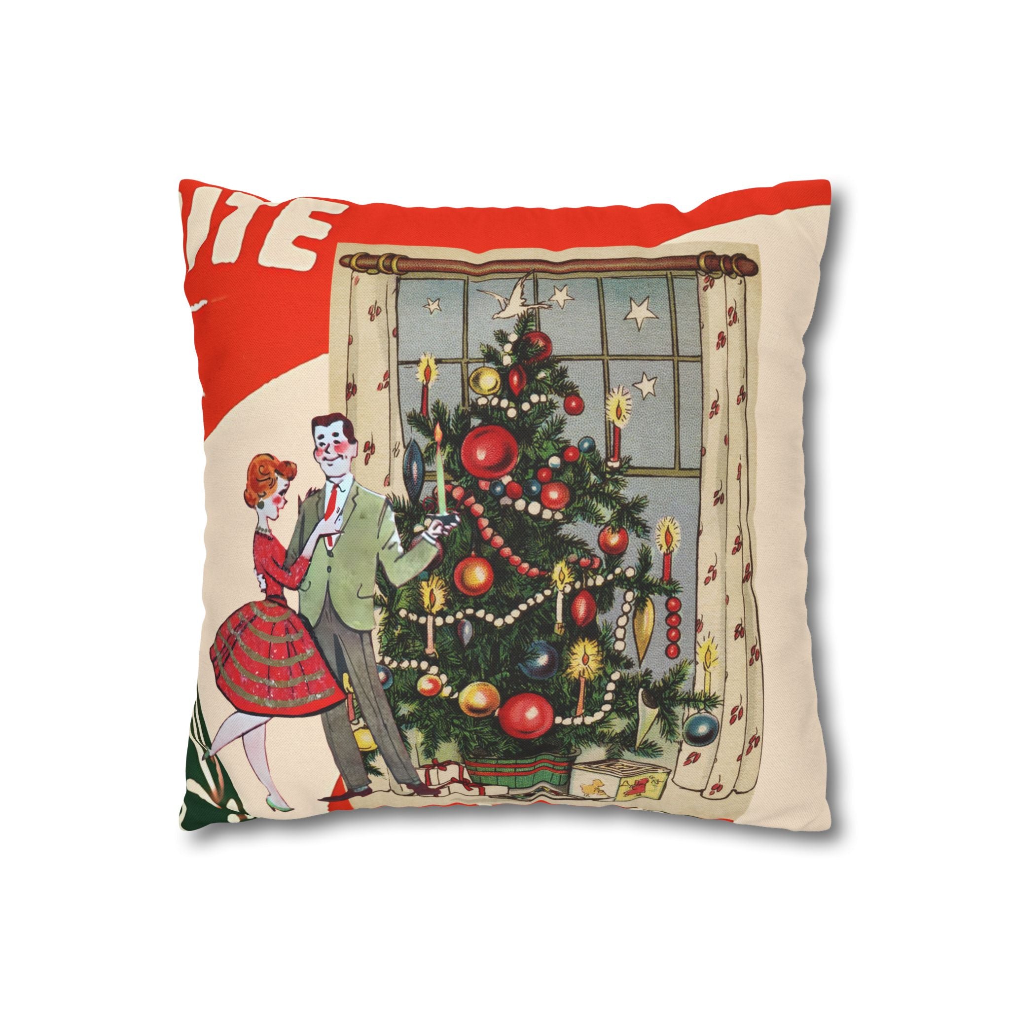 Vintage Kitschy Christmas 50s Couple, Mid Century Modern Holiday Pillow Cover - Mid Century Modern Gal