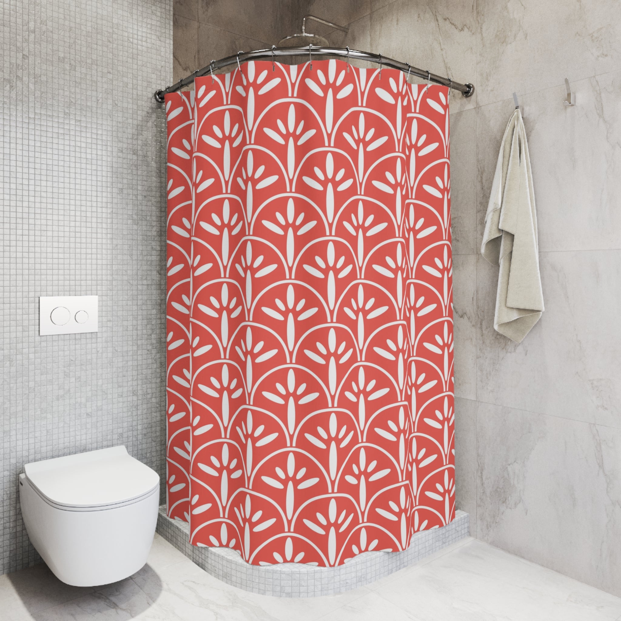 Art Deco Modern Coral Vibrant Floral Shower Curtain - Mid Century Modern Gal
