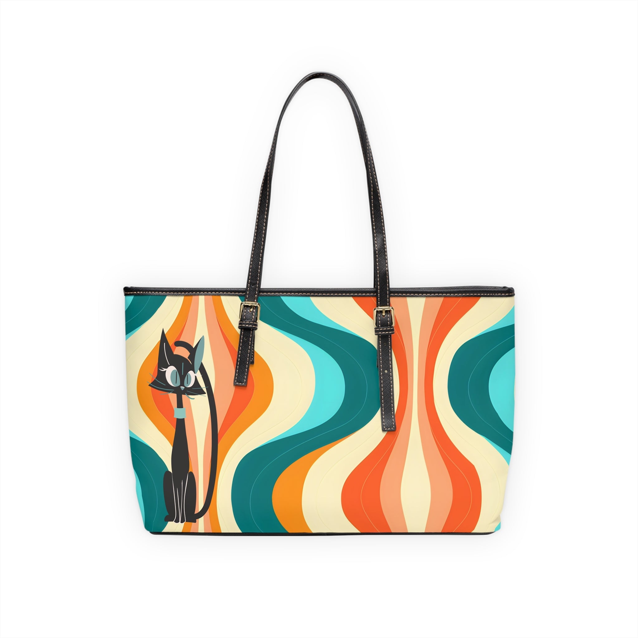 Atomic Cat, Groovy Mod Shoulder Bag In Aqua, Orange, Blue, MCM Shoulder Bag Purse - Mid Century Modern Gal