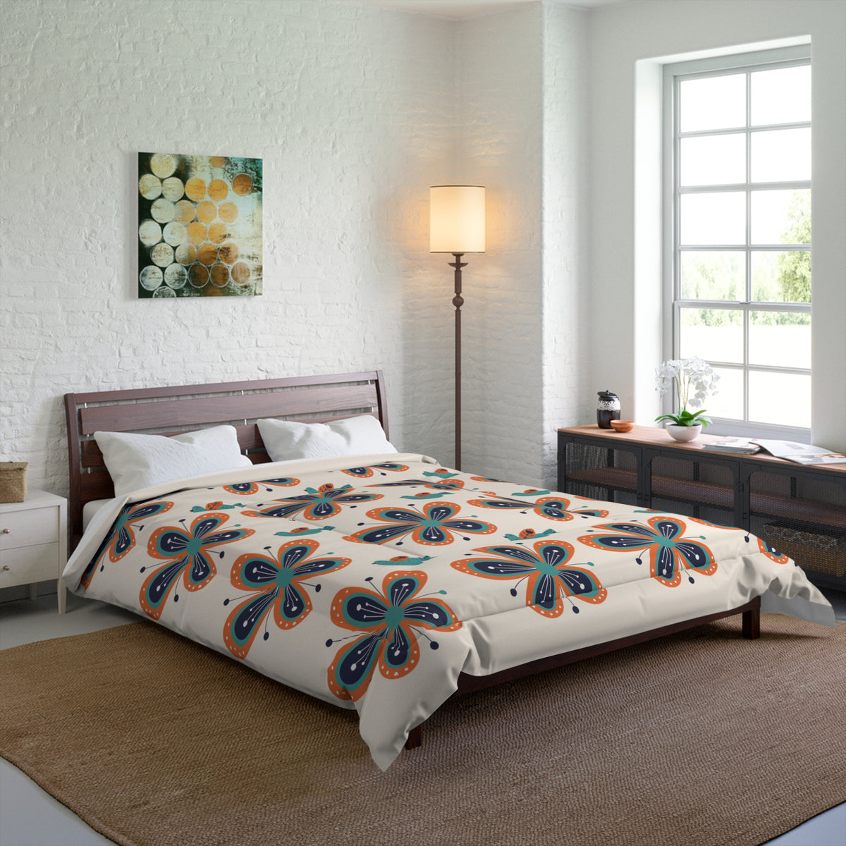 Scandinavian Floral Birds Modern Danish Pattern Comforter - Cozy Home Bedding for Relaxed Vibes - Mid Century Modern Gal