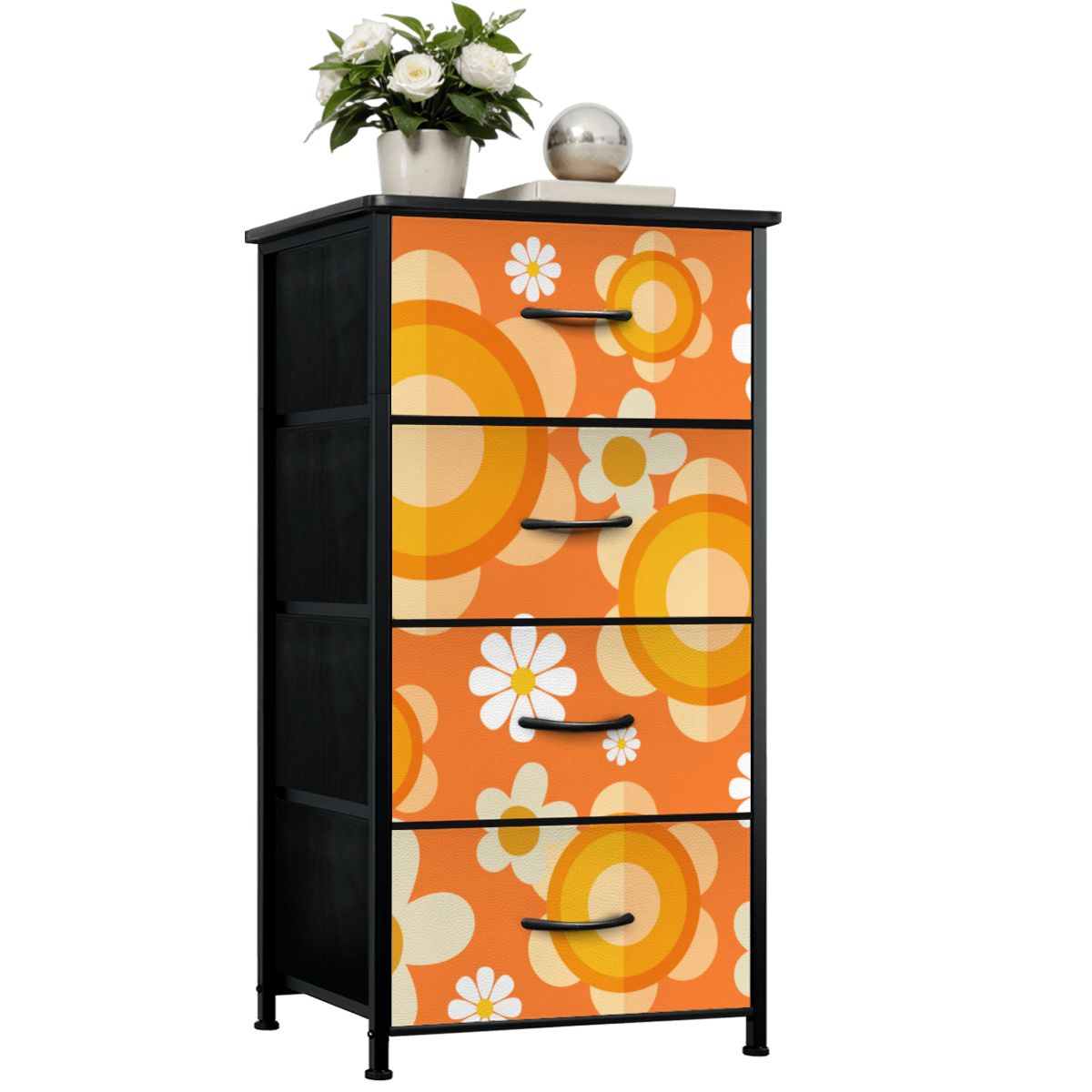 Flower Power Orange Groovy Mod 4-Drawer Dresser - Mid Century Modern Gal