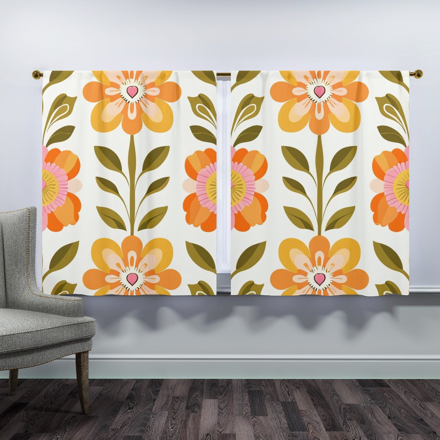 Scandinavian Mid Century Modern Pretty Floral Modern Danish Window Curtains (two panels) - Mid Century Modern Gal