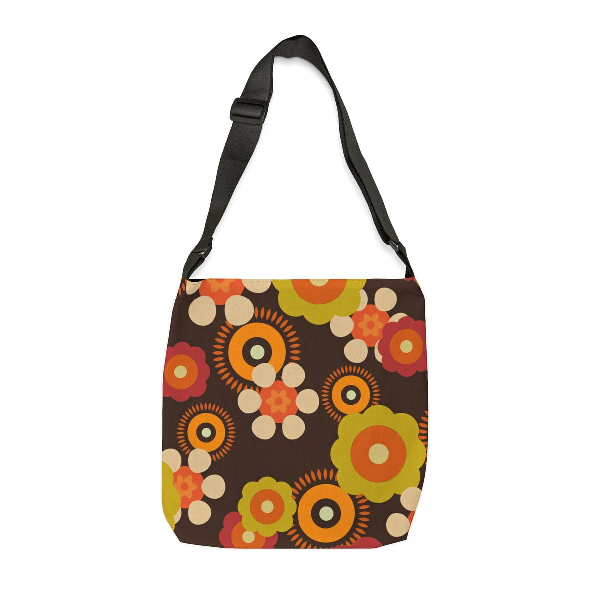70's Hippie Mod Daisy, Chocolate Brown, Retro Adjustable Tote Bag Bags 16" × 16''