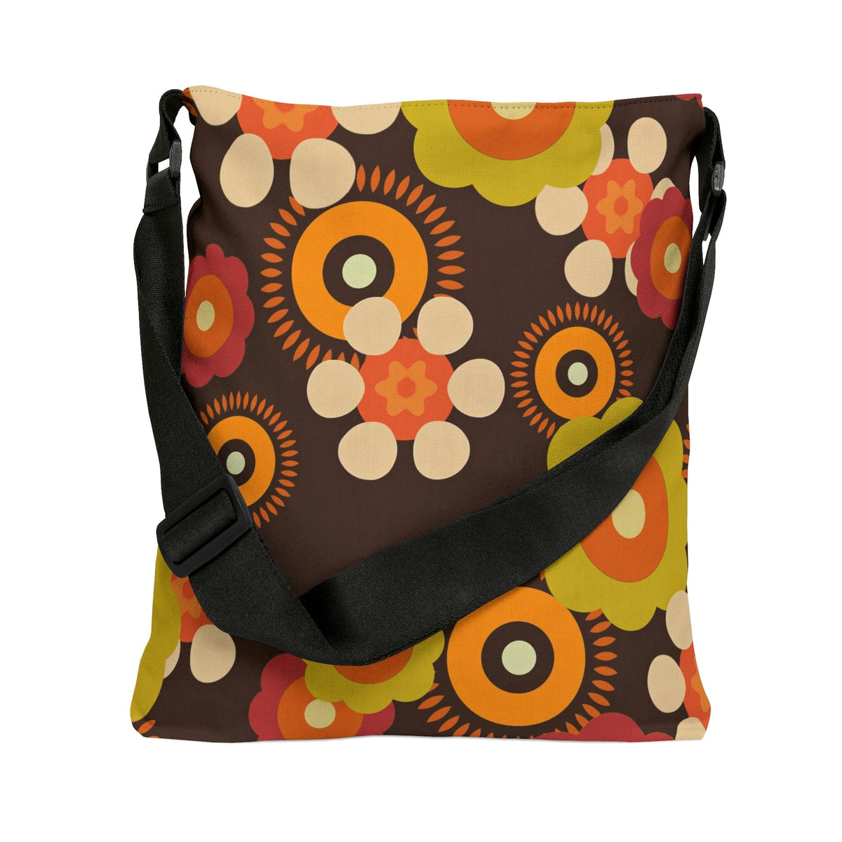 70's Hippie Mod Daisy, Chocolate Brown, Retro Adjustable Tote Bag Bags 16" × 16''