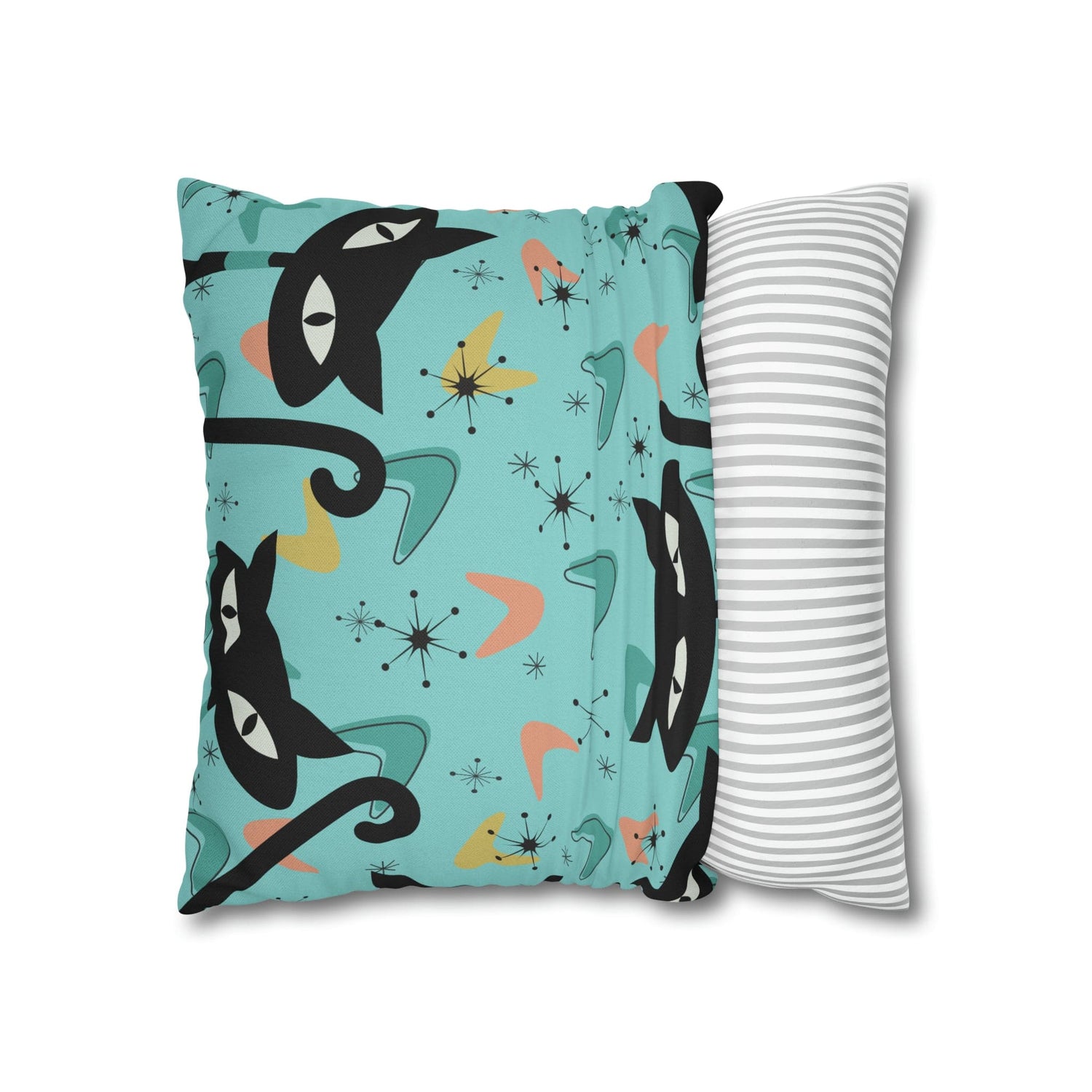Atomic Cat Art Pillow, Quirky Cats, Cat Mom, Cat Lover, Mid Century Modern Boomerang, Sputnik Starburst Couch Cushion Cover Home Decor 16" × 16"