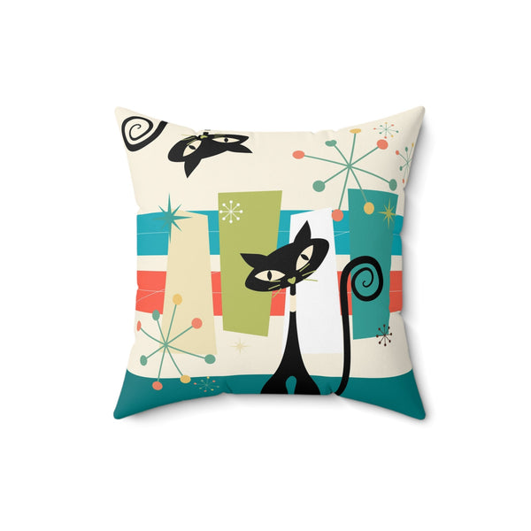Atomic Kitties, Kitschy Mid Century Modern Funky Fun Pillow And Insert