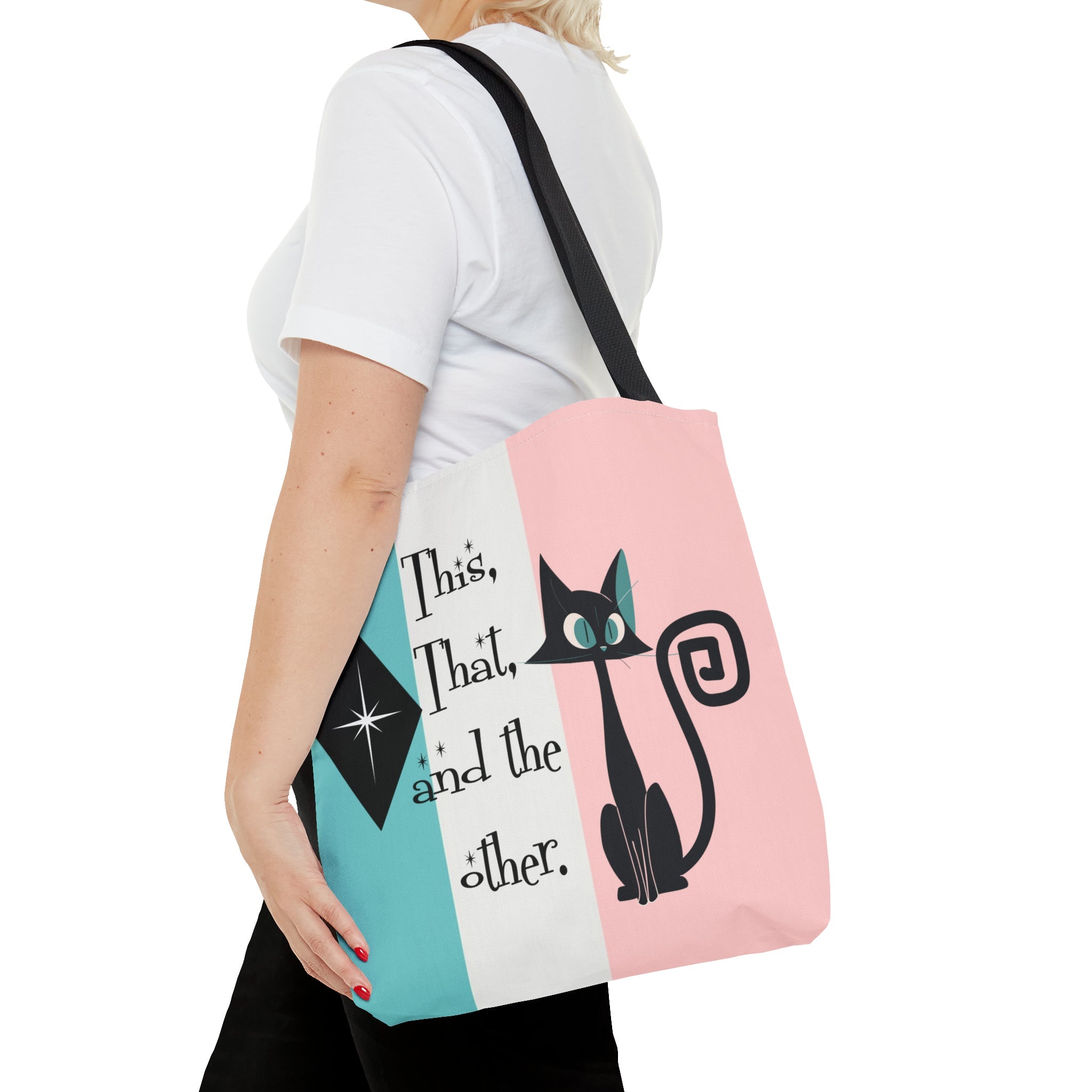 Atomic Kitty Cat, Shopping Tote Bag, Teacher, Cat Mom, Random Stuff Cute Kitschy Tote Bags 16" × 16&