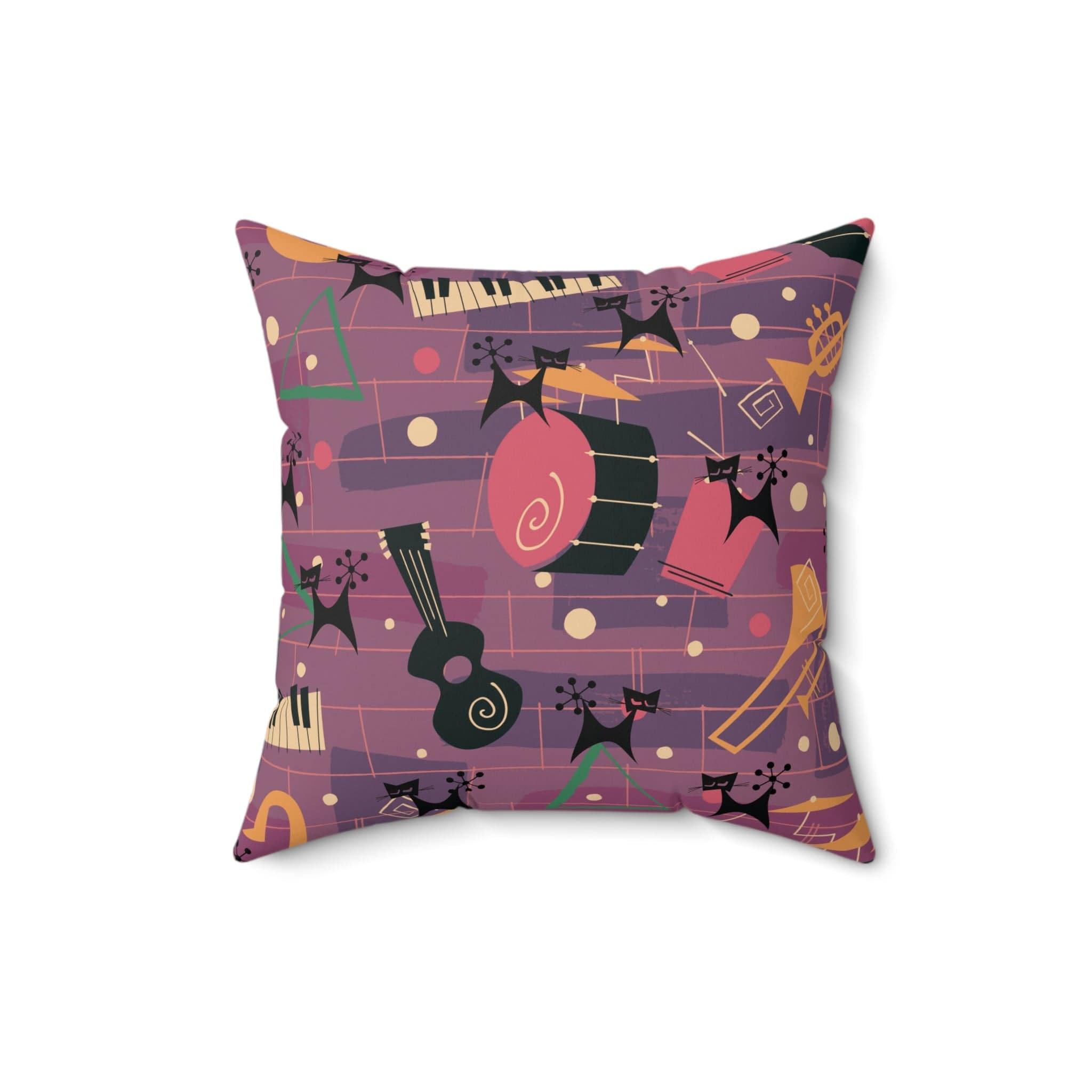 Mid Century Modern Atomic Cats, Jazzy Snazzy Mod Retro Pillow And Insert Home Decor 16" × 16"