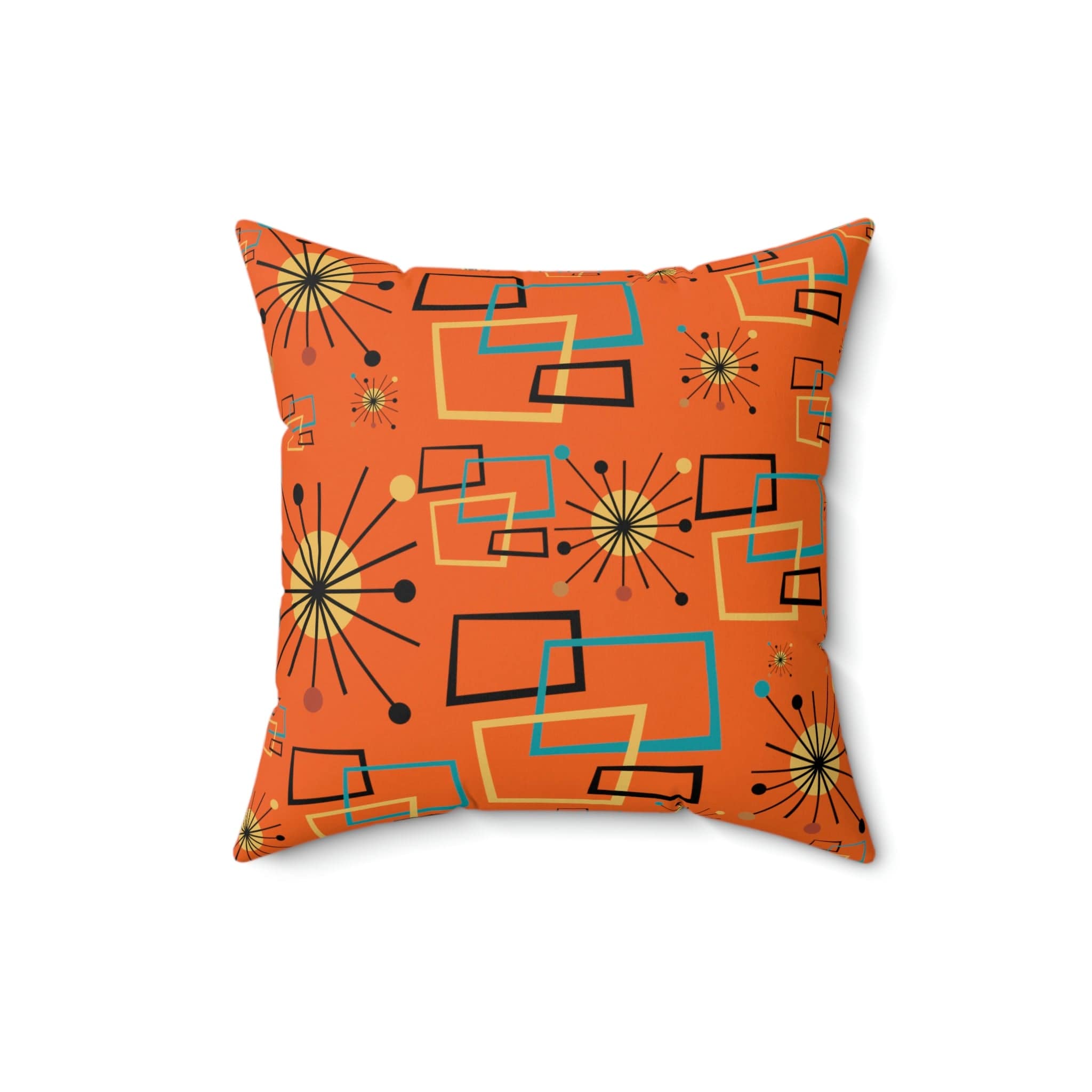 Mid Century Modern Atomic Starburst, Orange, Geometric, Retro Pillow Case And Insert Home Decor 16" × 16"