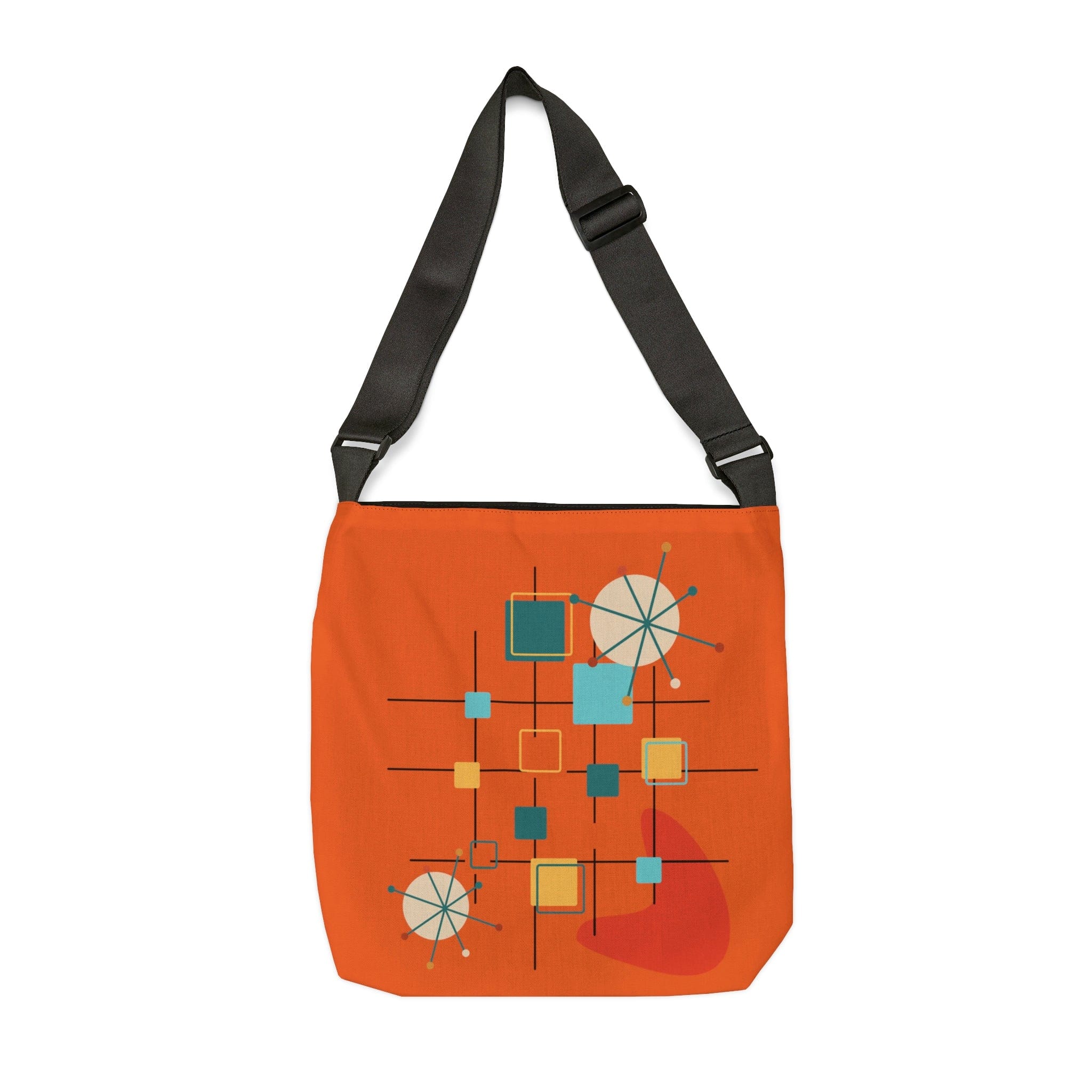 Mid Century Modern, Boomerang, Geometric Starbursts, Retro Orange, Adjustable Tote Bag With Zipper Bags 16" × 16&