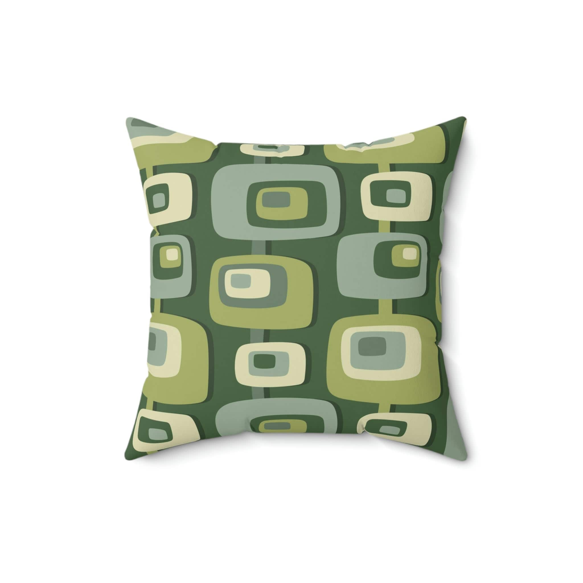 Mid Century Modern, Geometric, Groovy Green, Beige, Abstract, 60s 70s Retro, Mid Mod Pillow Case And Insert Home Decor 16" × 16"