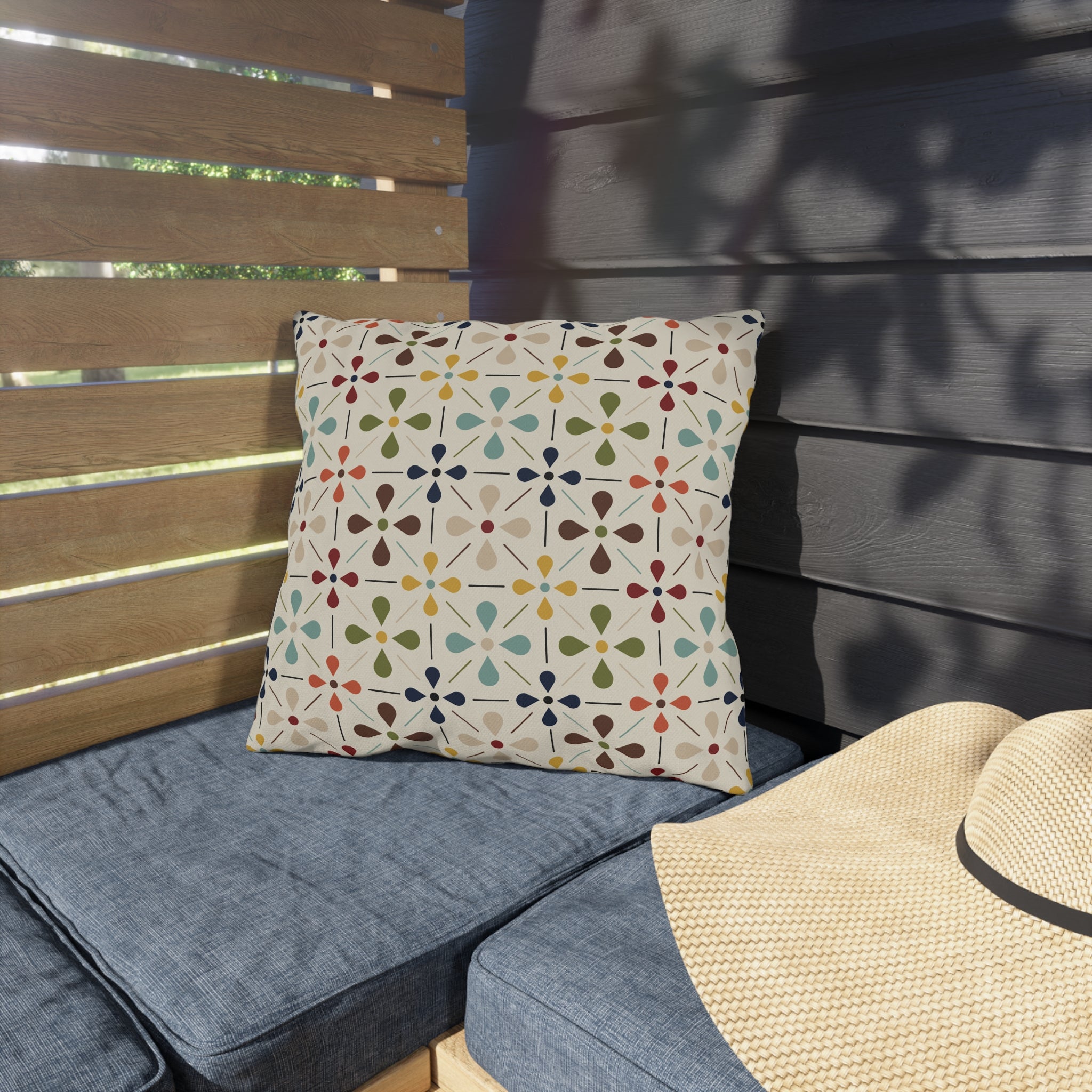 Mid Century Modern Scandi Modern Danish Flower Outdoor Pillows Home Decor 16" × 16"