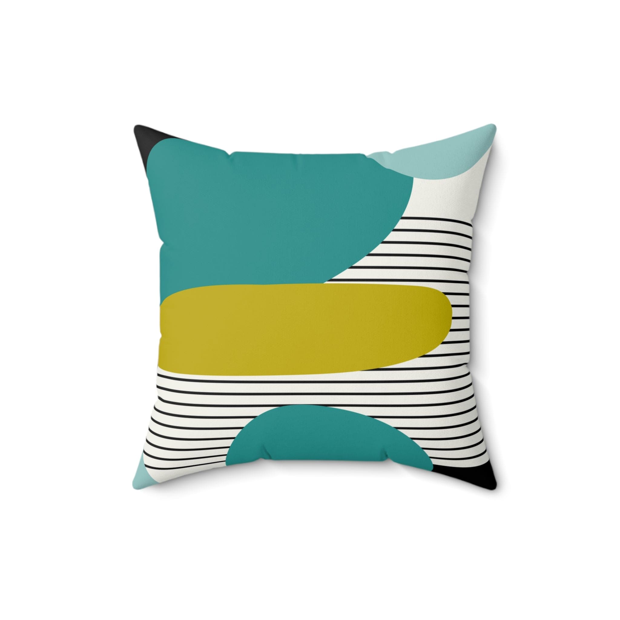 Mid Century Modernist Abstract, Geometric, Green, Black, Aqua Retro Pillow And Insert Home Decor 16" × 16"