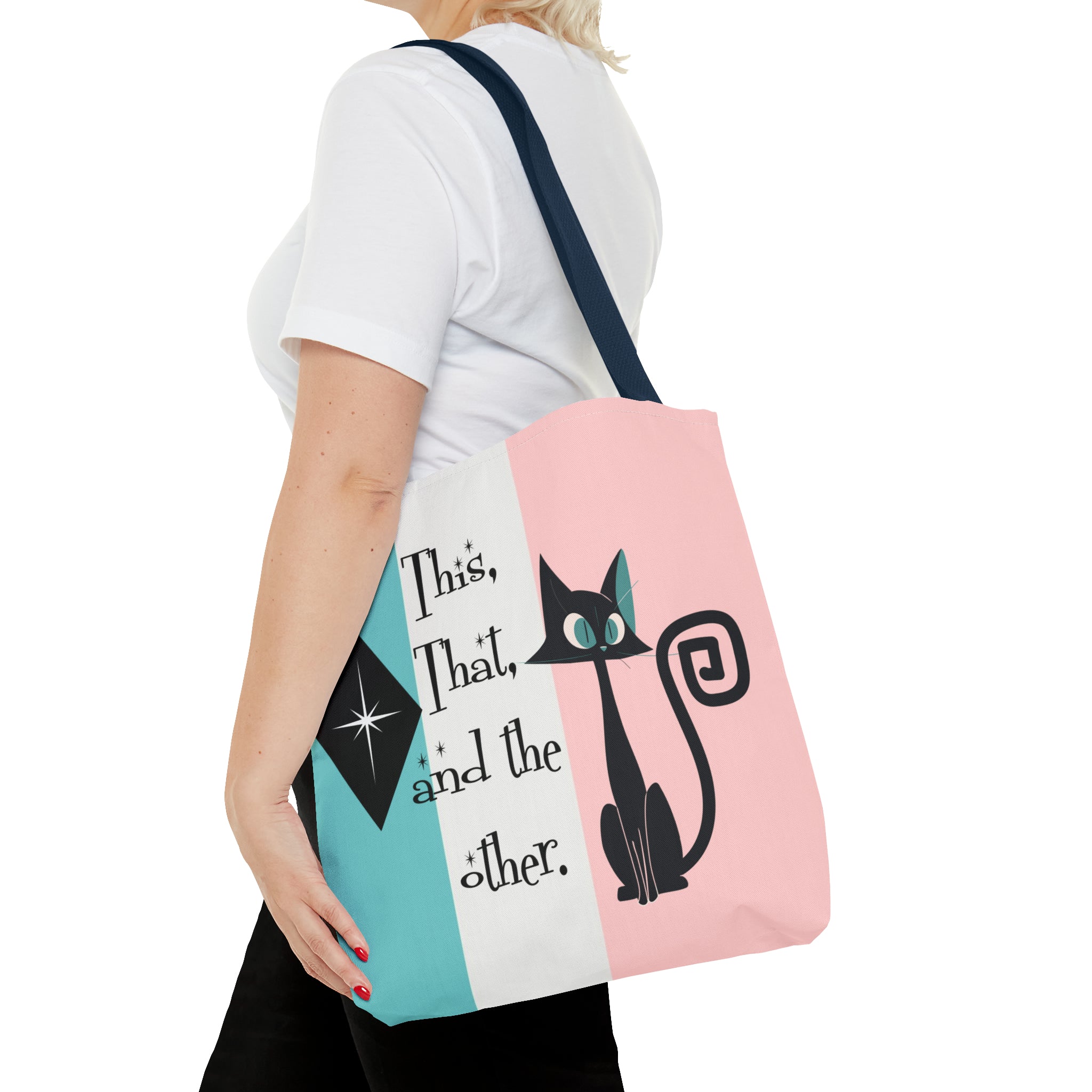 Atomic Kitty Cat, Shopping Tote Bag, Teacher, Cat Mom, Random Stuff Cute Kitschy Tote Bags 16" × 16&