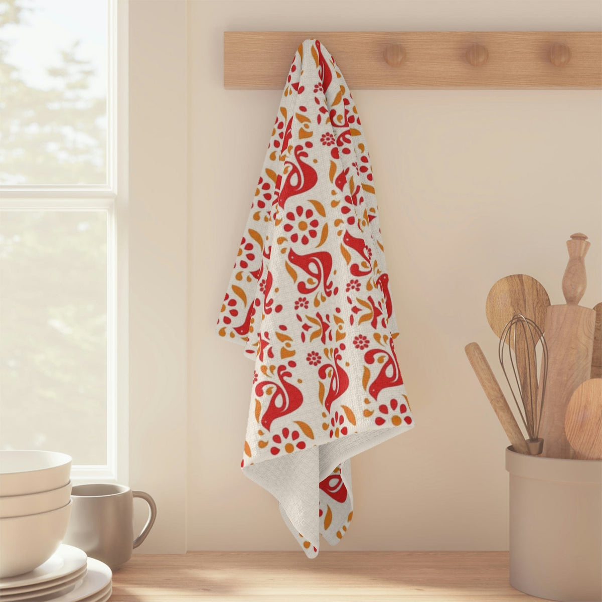 Friendship Red, Golden Yellow, Scandi Modern Danish Soft Tea Towel Home Decor 16'' × 25''