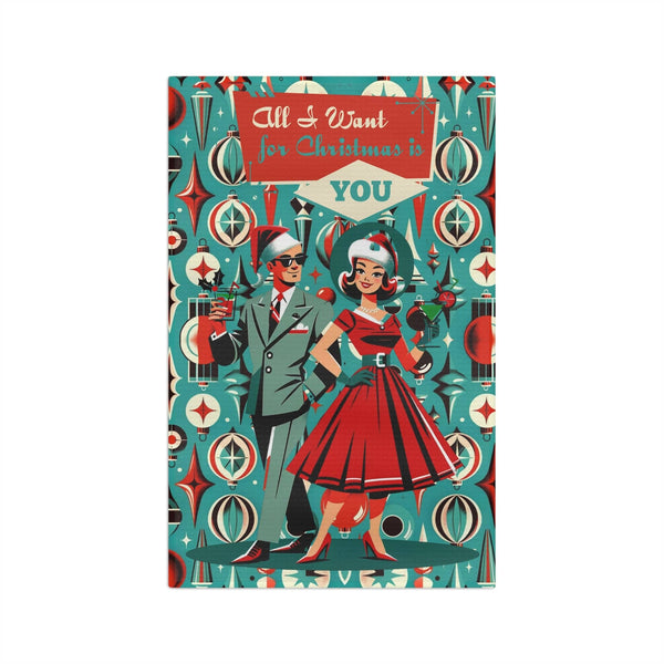 Mid Century Modern 50's Christmas Kitschy Holiday 50's Kitschen Teal, Red Retro Couple Barware, Martini Bar, Soft Tea Towel
