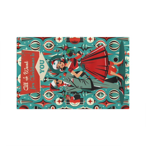 Mid Century Modern 50's Christmas Kitschy Holiday 50's Kitschen Teal, Red Retro Couple Barware, Martini Bar, Soft Tea Towel