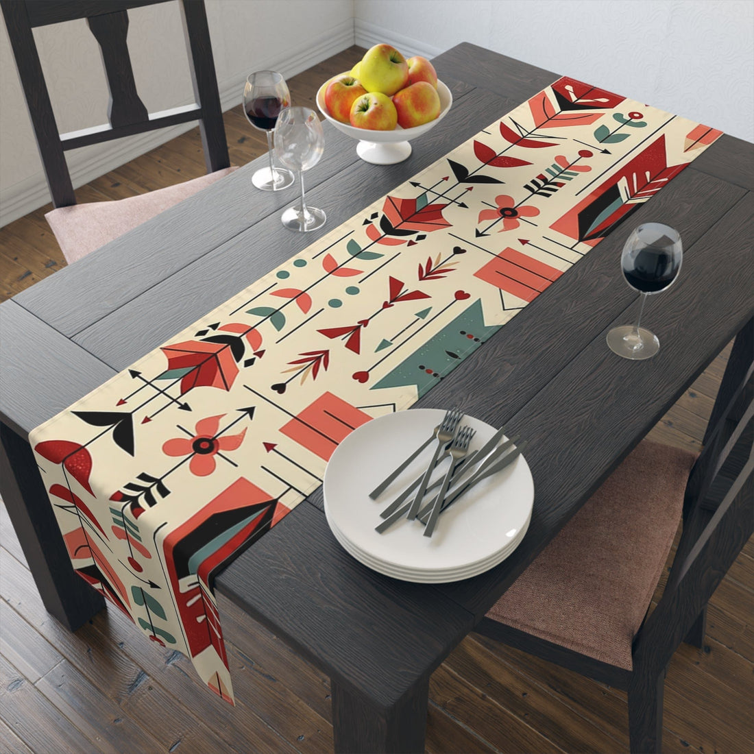 Mid Century Modern, Scandi Flower, Modern Danish Design, Vintage Inspired Table Runner (Cotton, Poly) Home Decor 16&quot; × 72&quot; / Cotton Twill