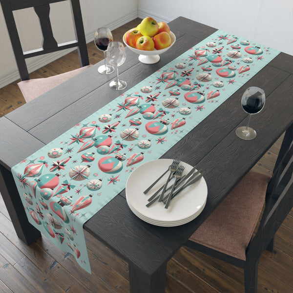 Mid Century Modern Shiny Brite Aqua Blue, Pink, Kitschy 50's Ornament MCM Gal Table Runner
