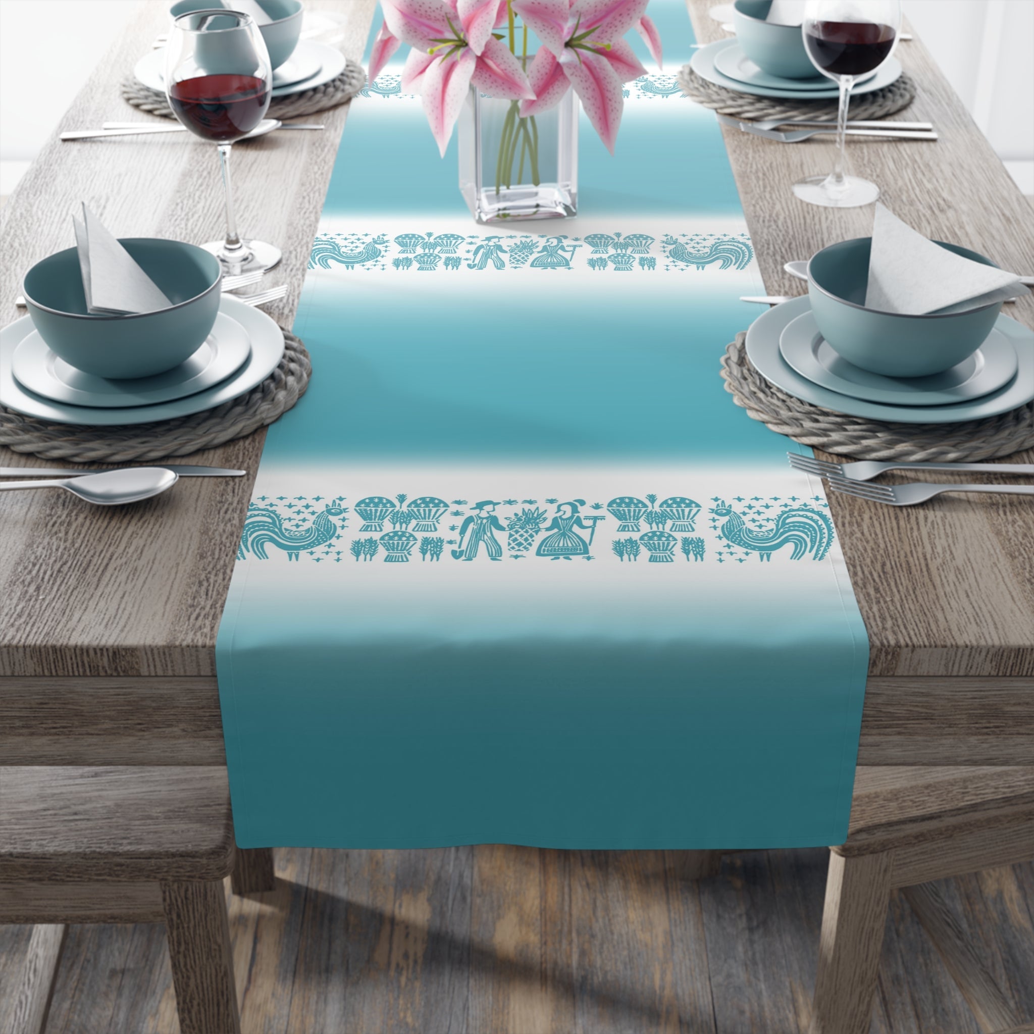 Pyrex Butterprint, Mod 50s Kitschy Table Runner Home Decor 16" × 90" / Polyester