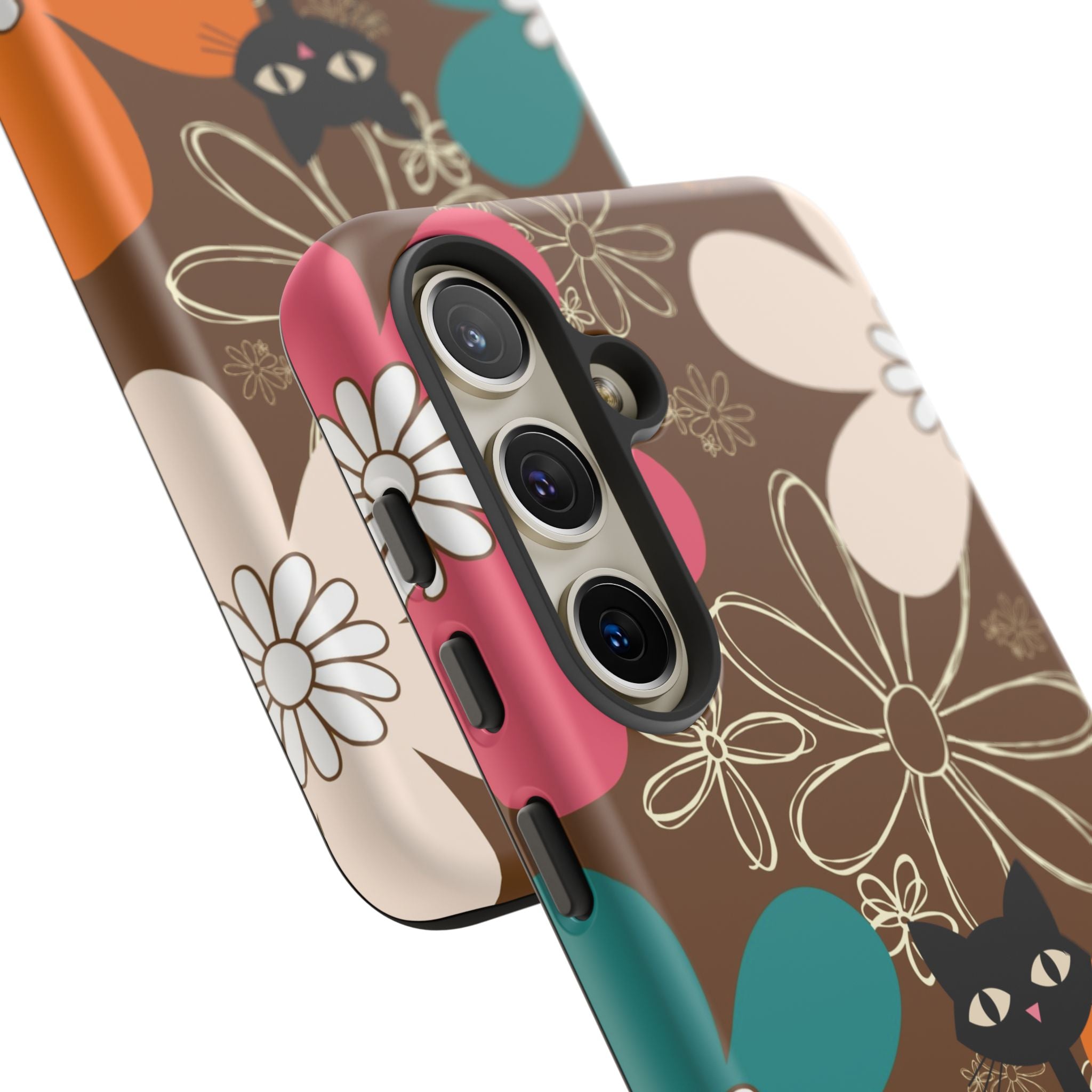 Atomic Cat Retro 70s Vibe Flower Power Tough Cases: Cute Floral and Cat Phone Case for Cat Lovers