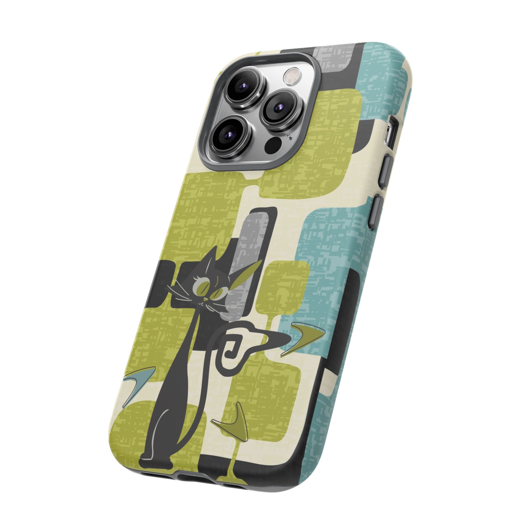 Mid Century Modern Geometric Kitschy Cat, Boomerang Retro Smart Phone Tough Cases