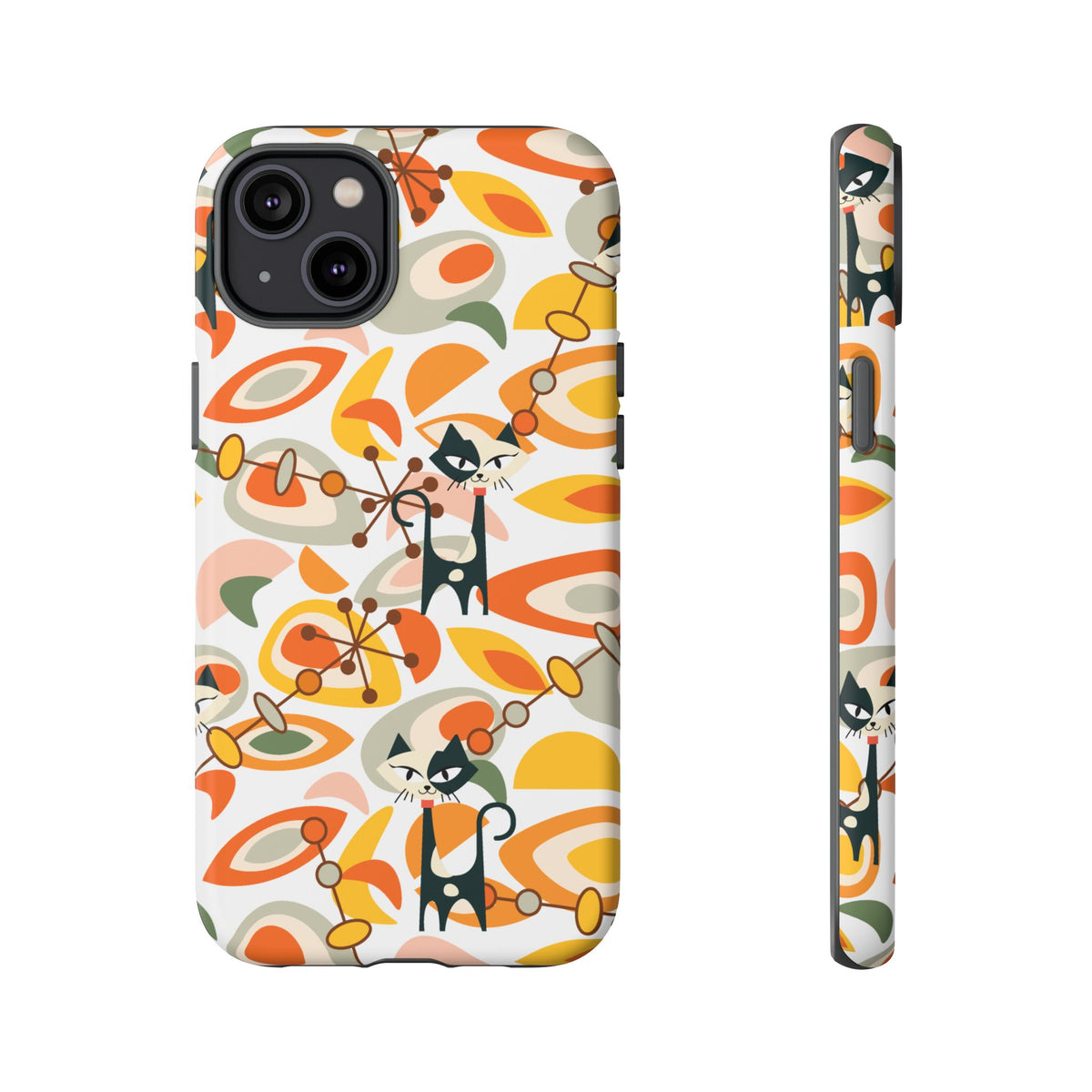Atomic Cat Mid Mod Orange, Yellow, Groovy Cat Smart Phone Tough Cases - Mid Century Modern Gal