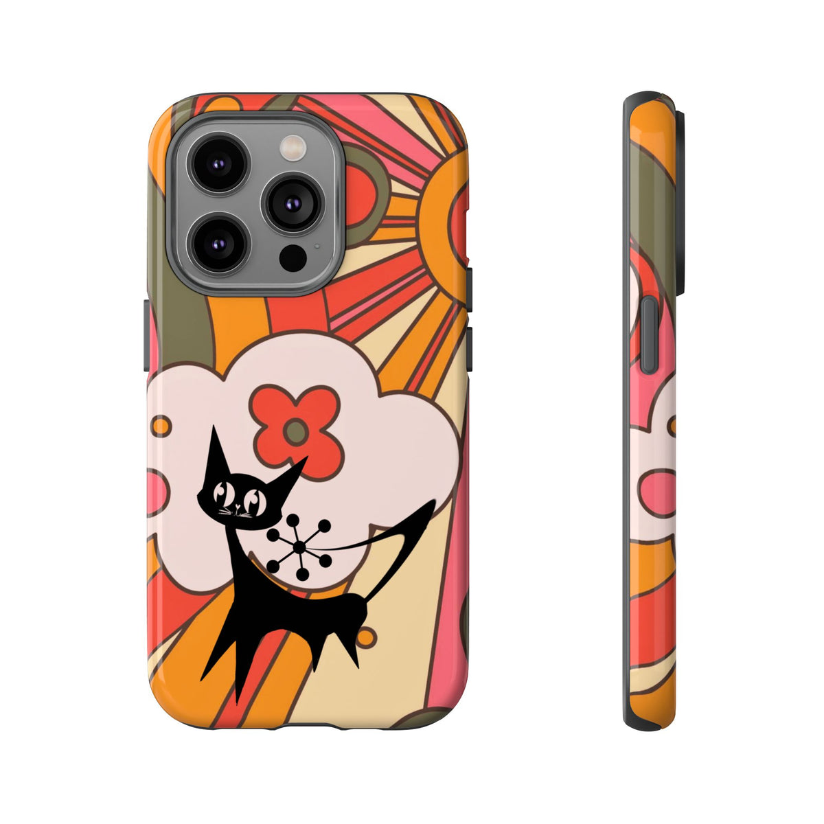 Atomic Cat, Retro Sunburst, Groovy Mod Smart Phone Tough Phone Cases - Mid Century Modern Gal