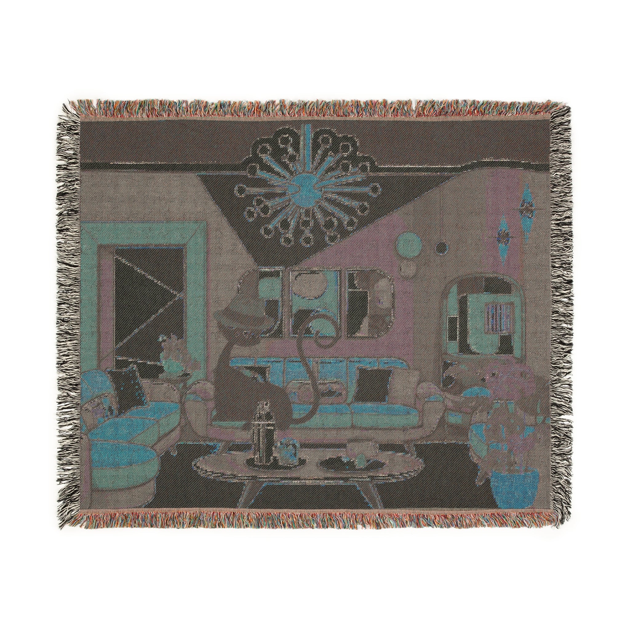 Atomic Cat Mid Century Modern Cozy Woven Blanket - Retro Living Room Design - Mid Century Modern Gal