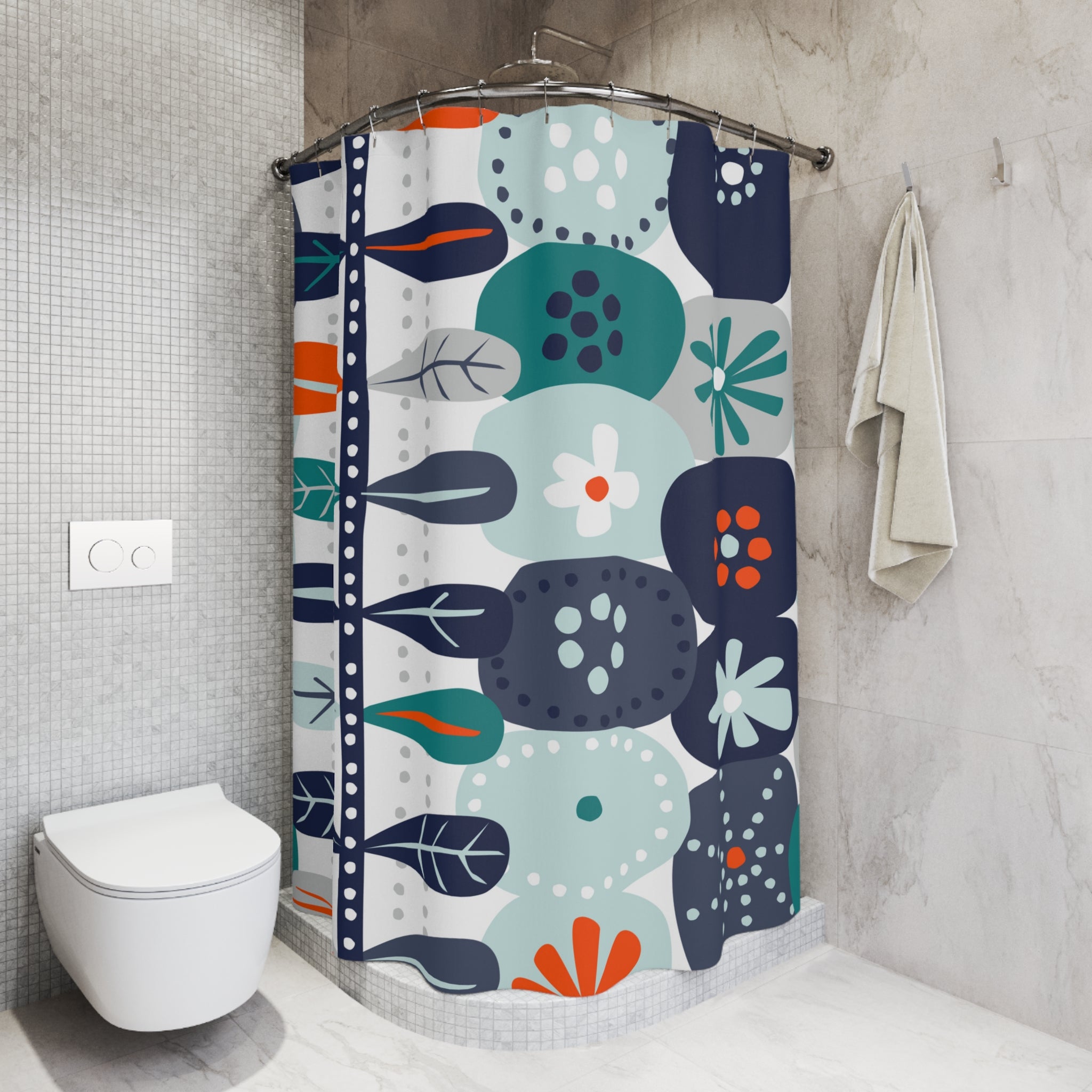 Scandinavian Modern Floral Nordic Hygge Shower Curtain - Colorful Botanical Design for Stylish Bathrooms - Mid Century Modern Gal