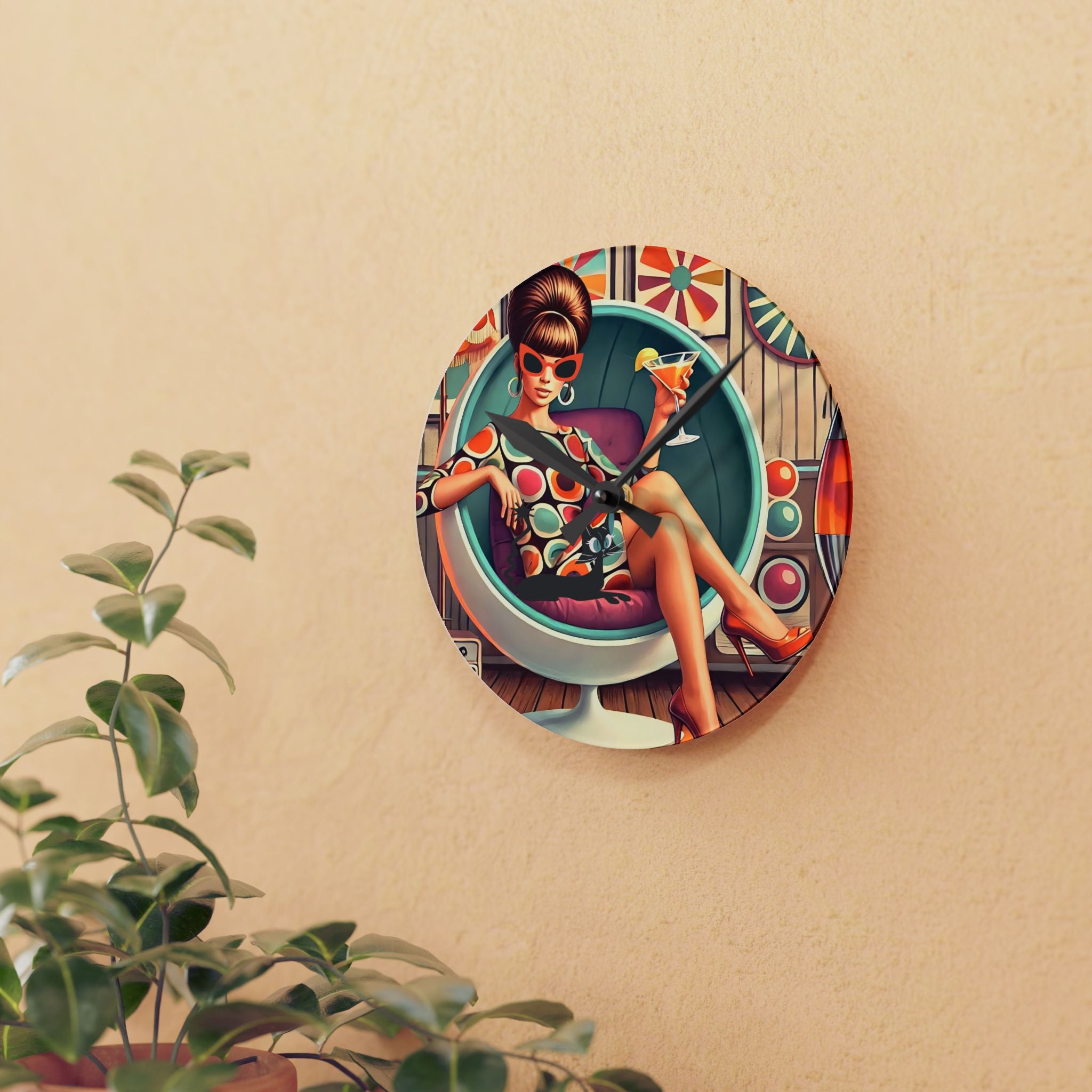 Mid Mod Gal Retro 60s Atomic Cat Mid Century Modern Wall Clock - Mid Century Modern Gal