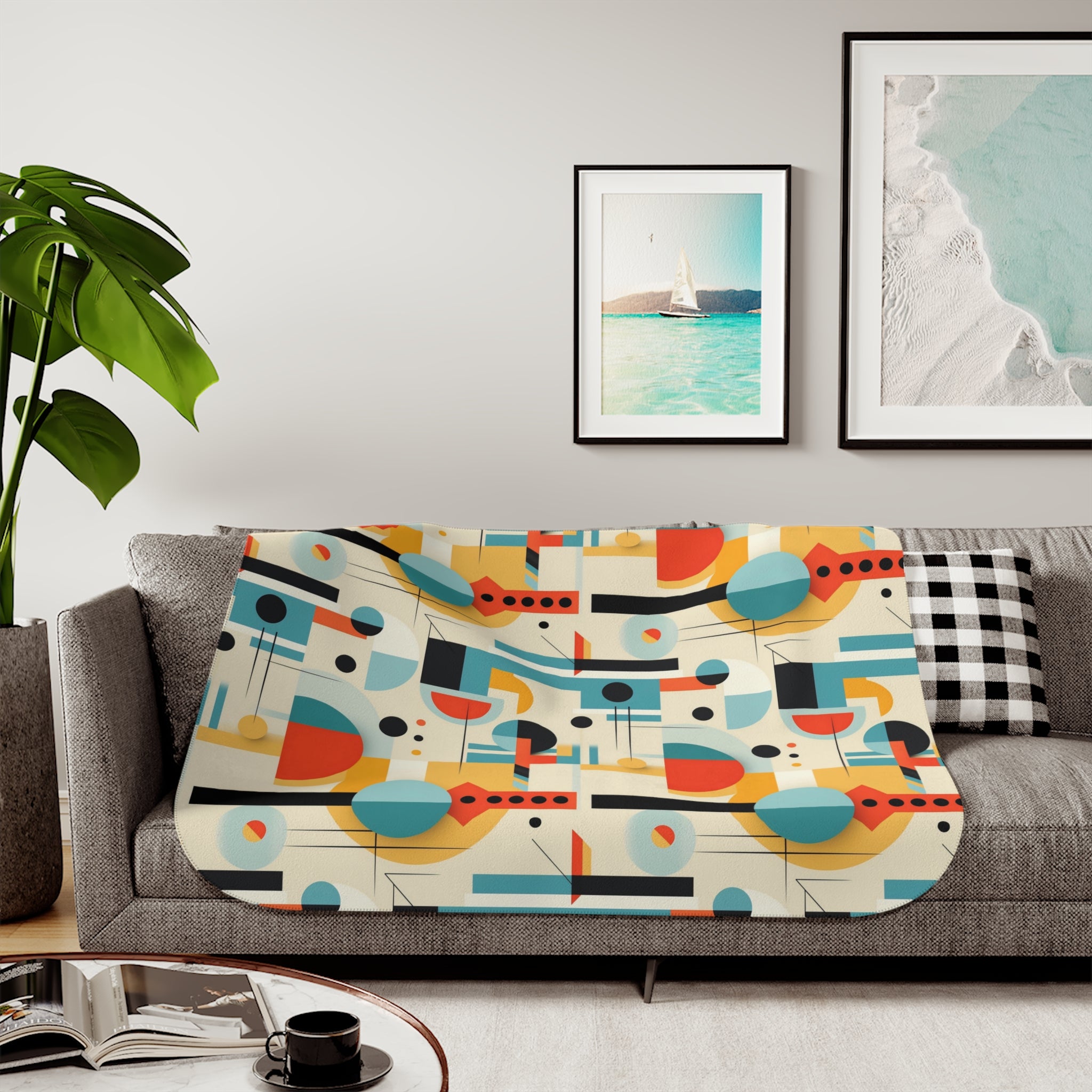 Mid Century Modern Bauhaus Geometric Designed, Retro Sherpa Blanket - Mid Century Modern Gal