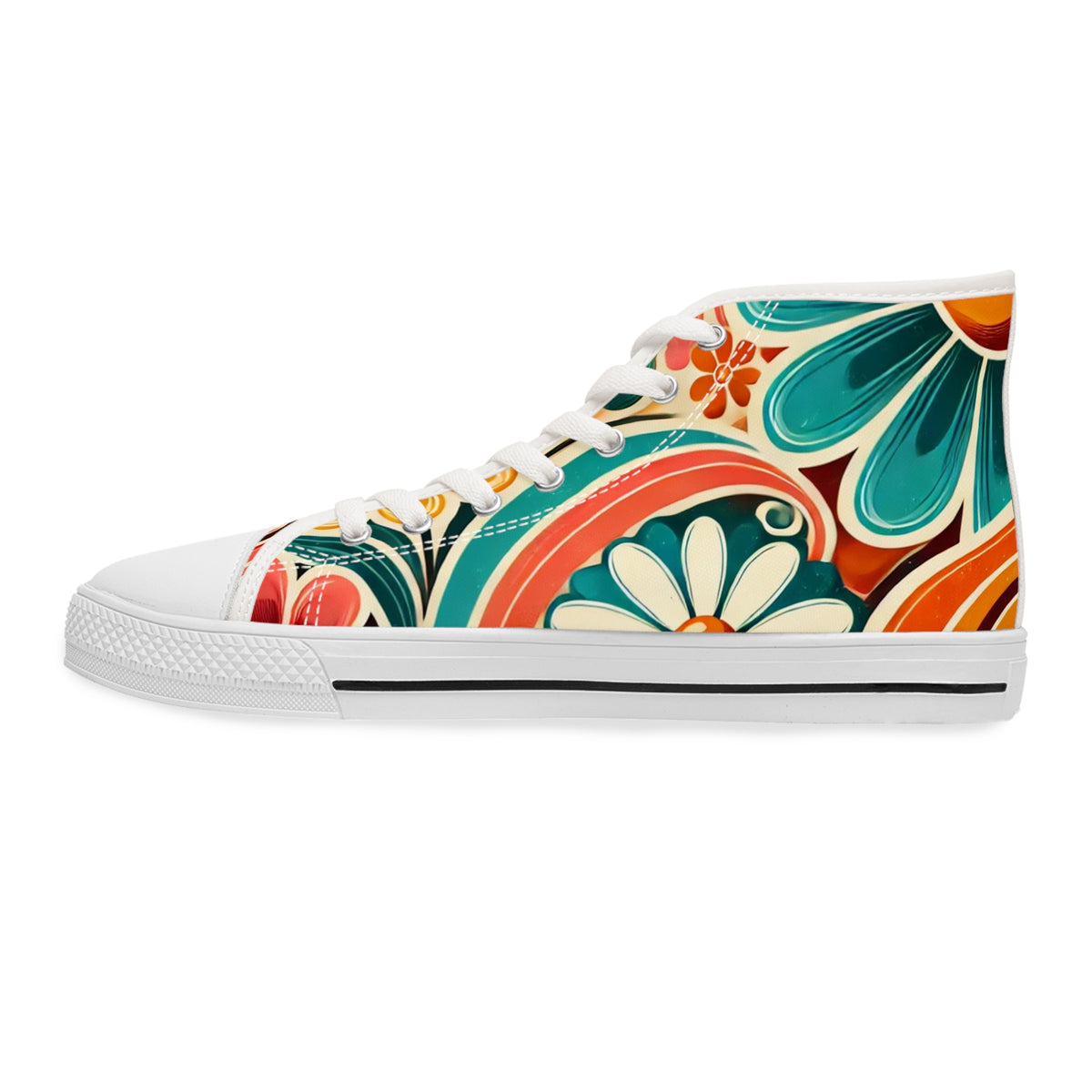 Retro 70s Bohemian Floral Women's High Top Sneakers - Vibrant Style for Every Occasion - Mid Century Modern Gal
