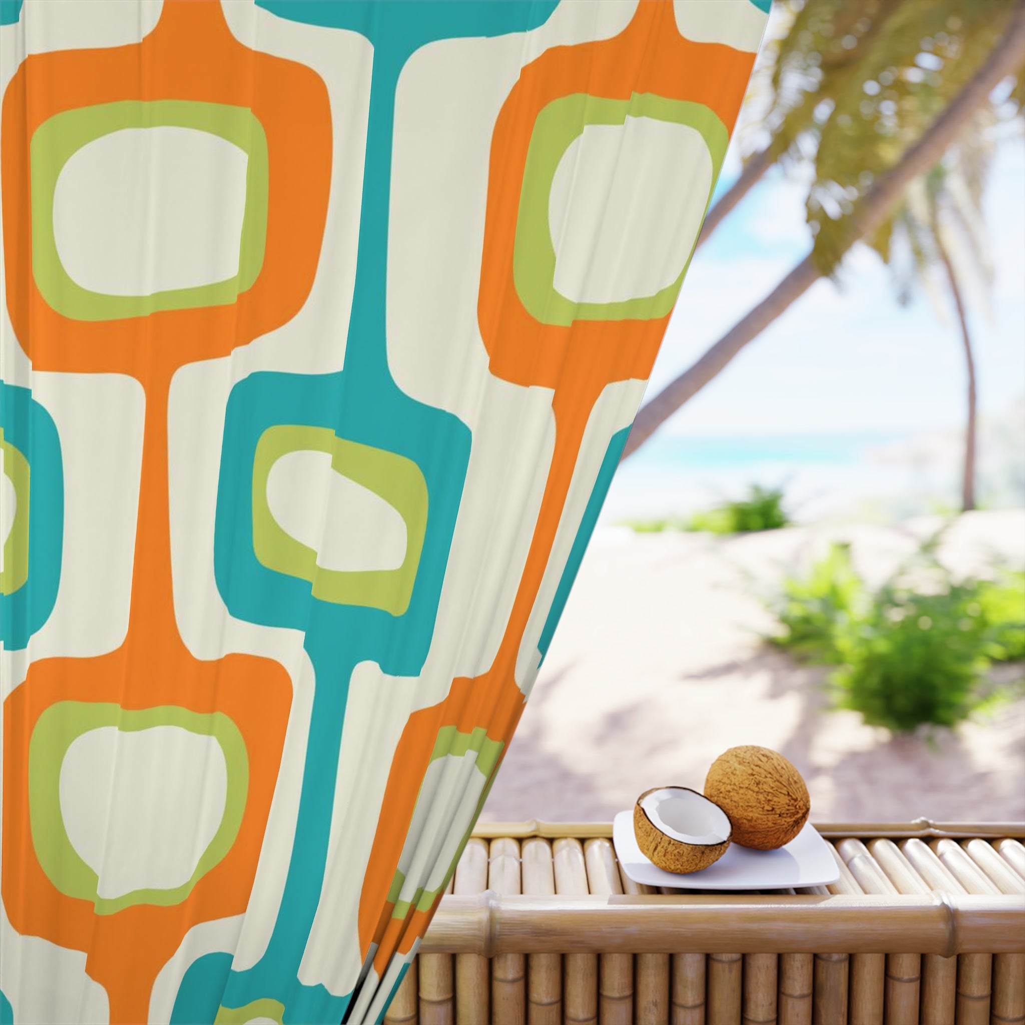 Mid Century Modern Window Curtain Orange Aqua Lime Green Googie Style MCM Livingroom, Bedroom Curtain - Mid Century Modern Gal