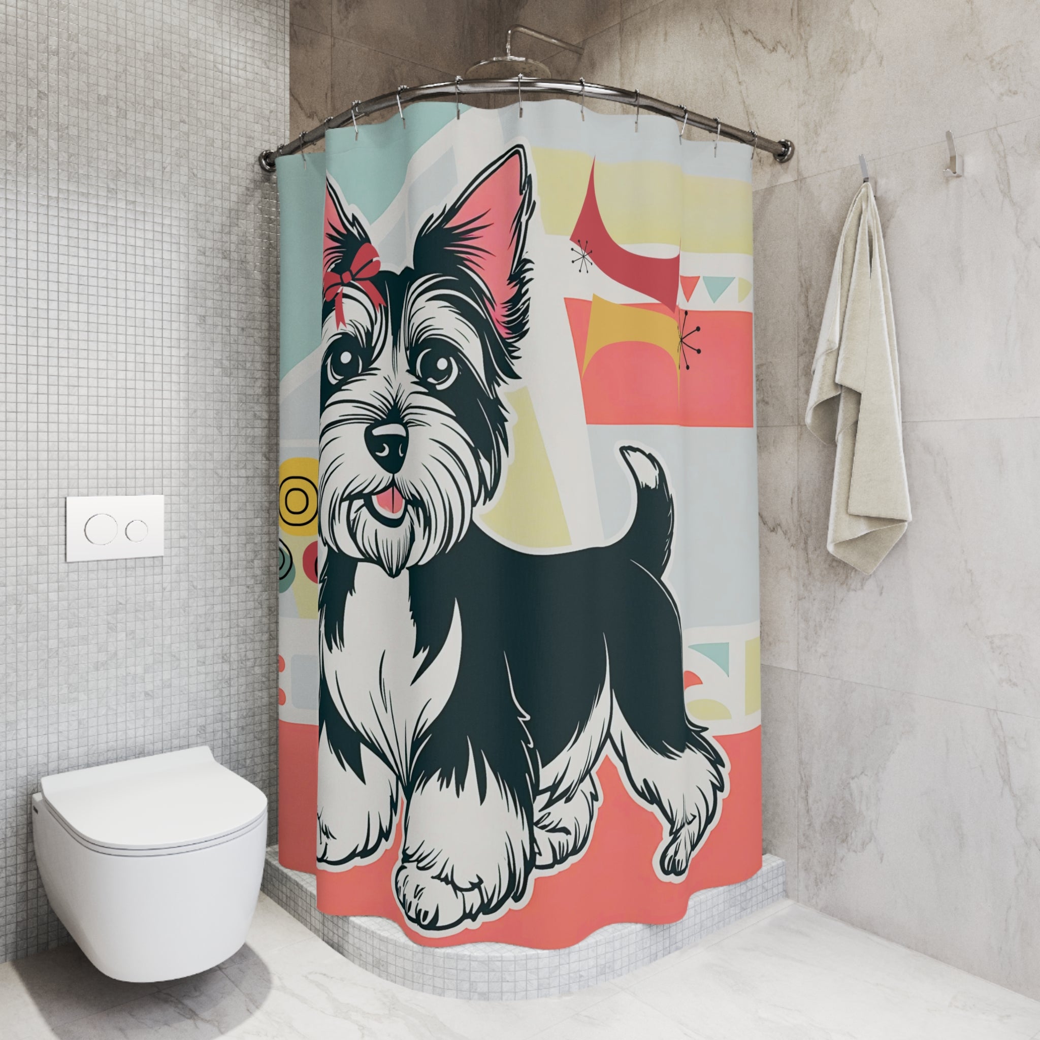 Scotty Dog Terrier Playful Dog Mid Century Modern Retro Shower Curtain - Mid Century Modern Gal