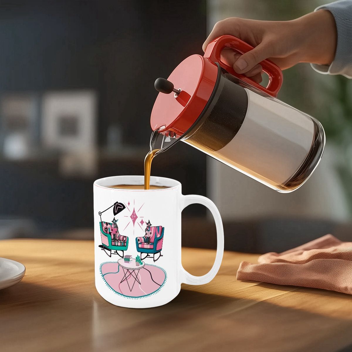 Atomic Reading Cats, Kitschy Mid Century Modern Large Colorful Mug (15oz) - Mid Century Modern Gal