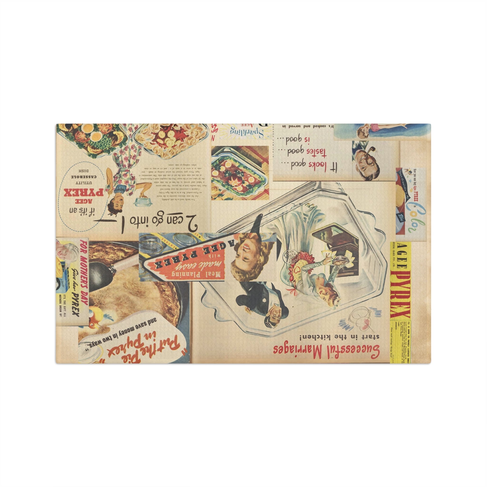 Vintage Pyrex Ads, Retro Kitchen Dish Towel - Mid Century Modern Gal