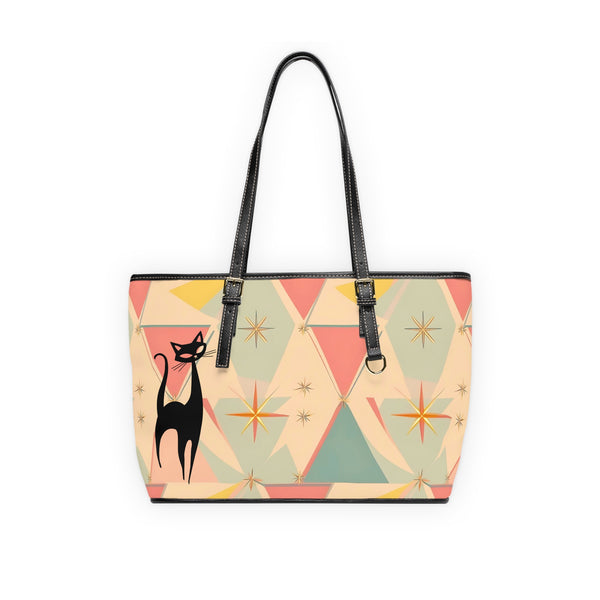 Atomic Cat Mid Century Modern Starburst Chic Cat Print Shoulder Bag - Stylish & Playful Tote