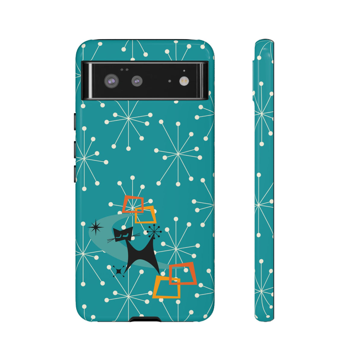 Atomic Space Cat, Starburst Blue, Retro Groovy Smart Phone Tough Phone Cases