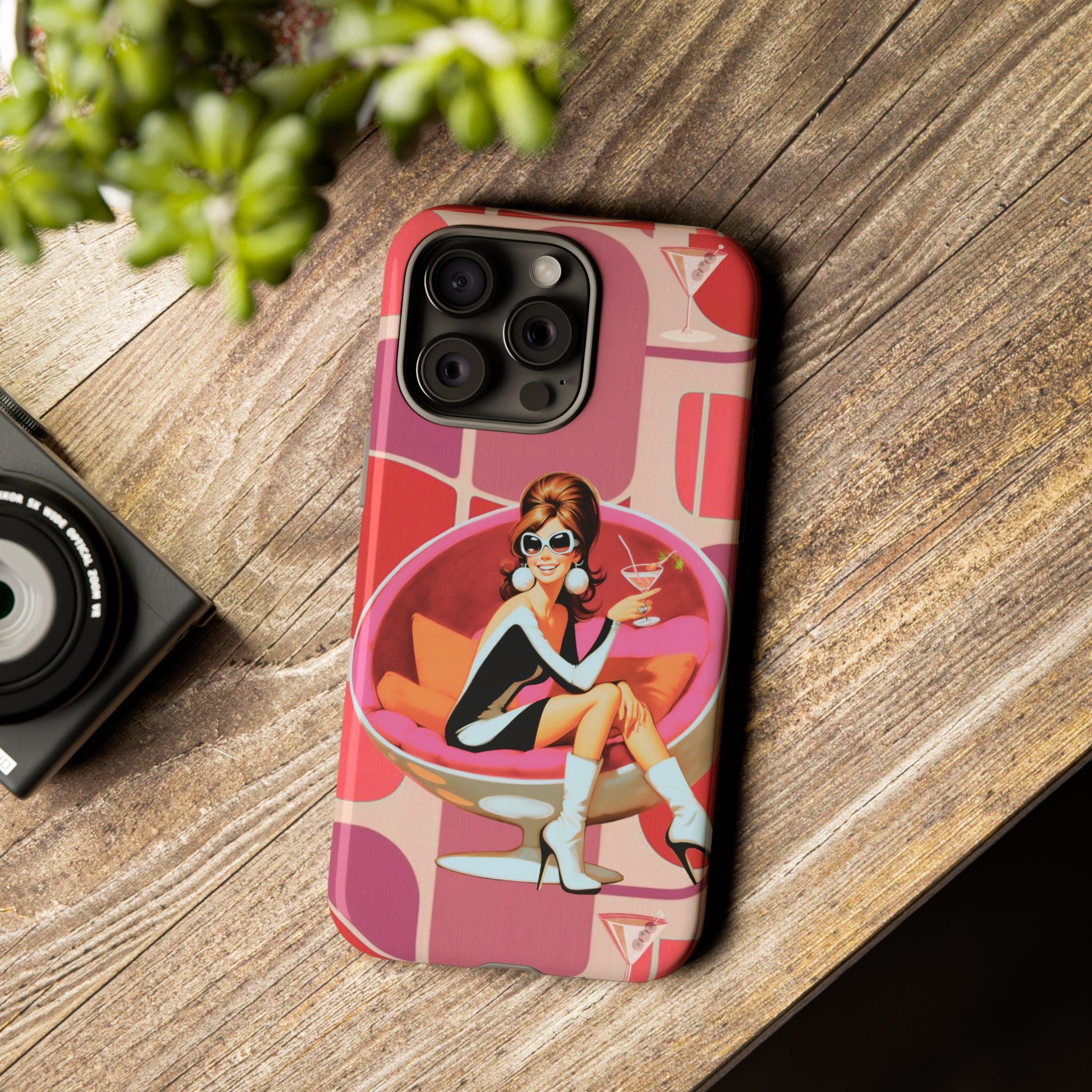 Mid Mod 60s Mod Gal, Kick Back Enjoy, Retro Chic Phone Case with Cocktail Design