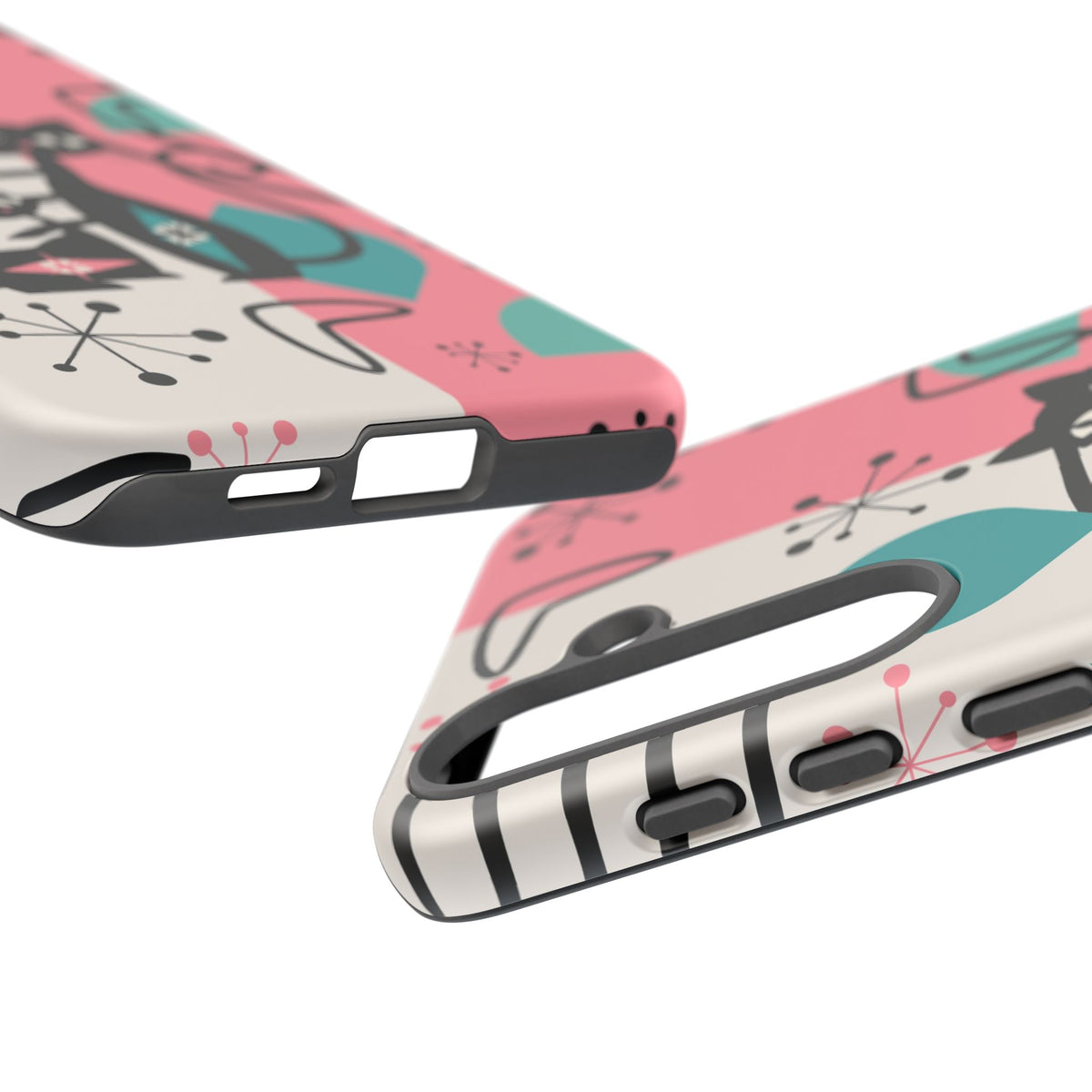 Mid Mod Atomic Cat Boomerang Starburst, Pink, Black Kitschy Stylish Cat Phone Case: Modern Design for Cat Lovers