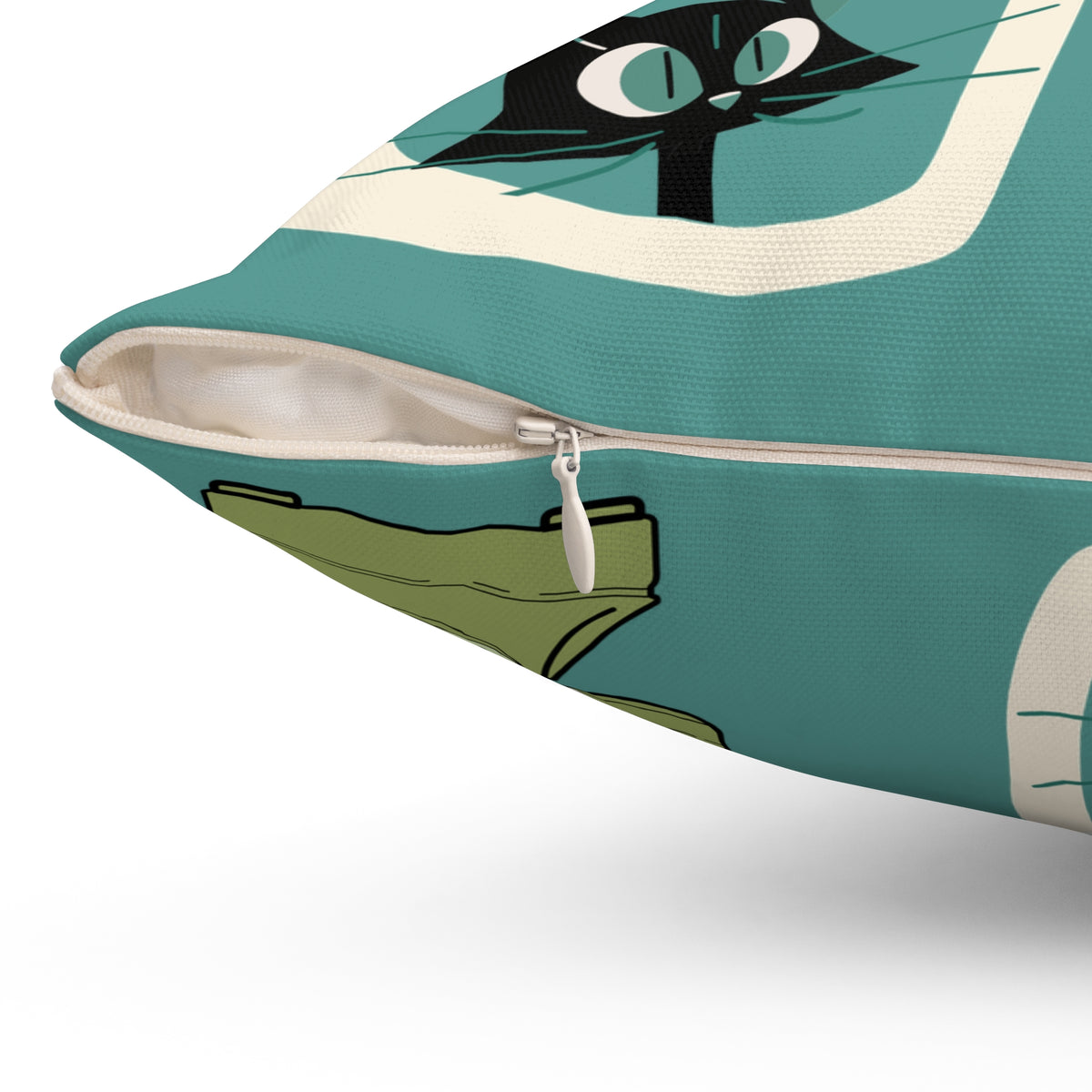 Atomic Space Cat, Teal Mid Century Modern Kitschy Mod Decorative Pillow - Mid Century Modern Gal